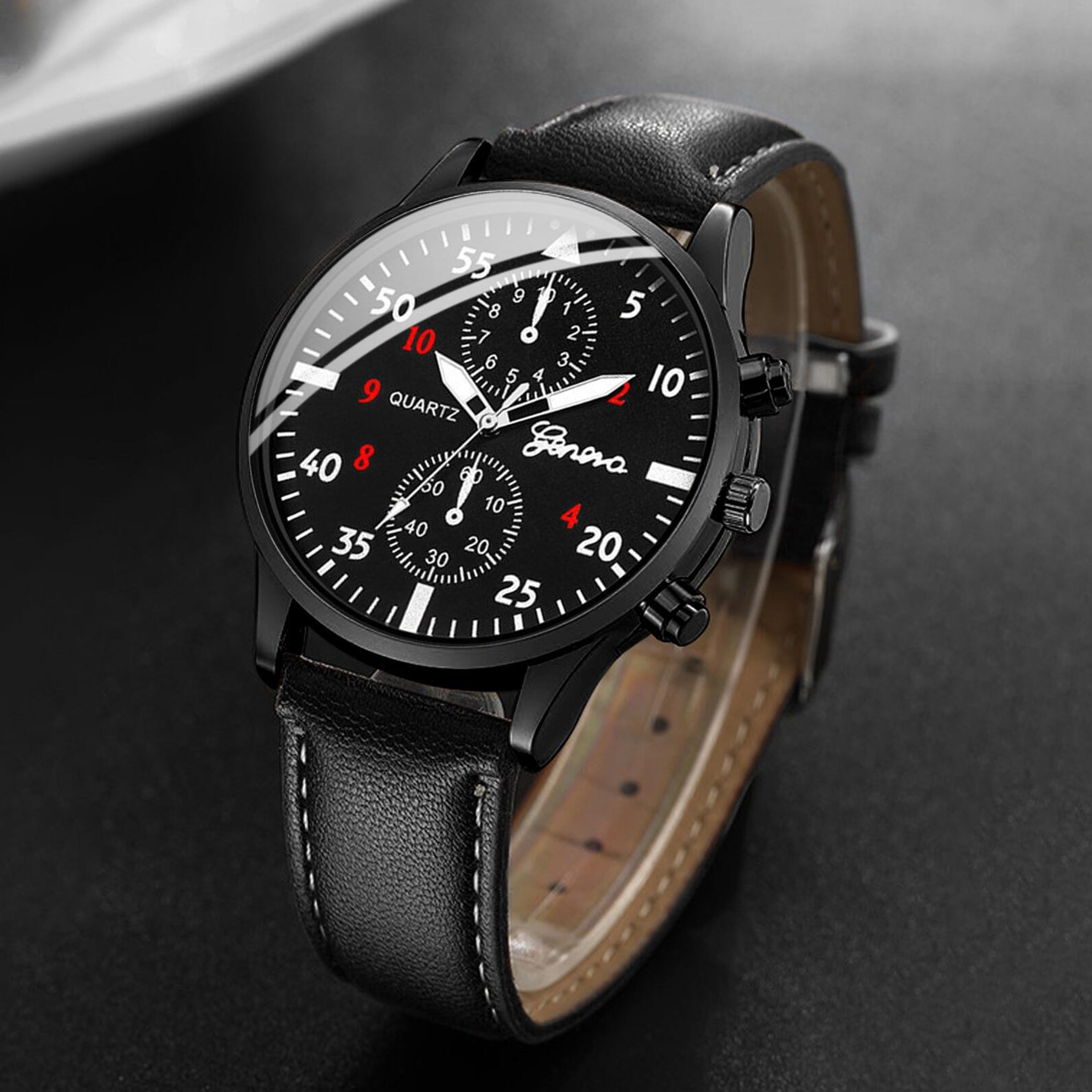 Prestige Mens Watch Set With Arabic Dial Watch Leather Strap  Matching Accessories 2