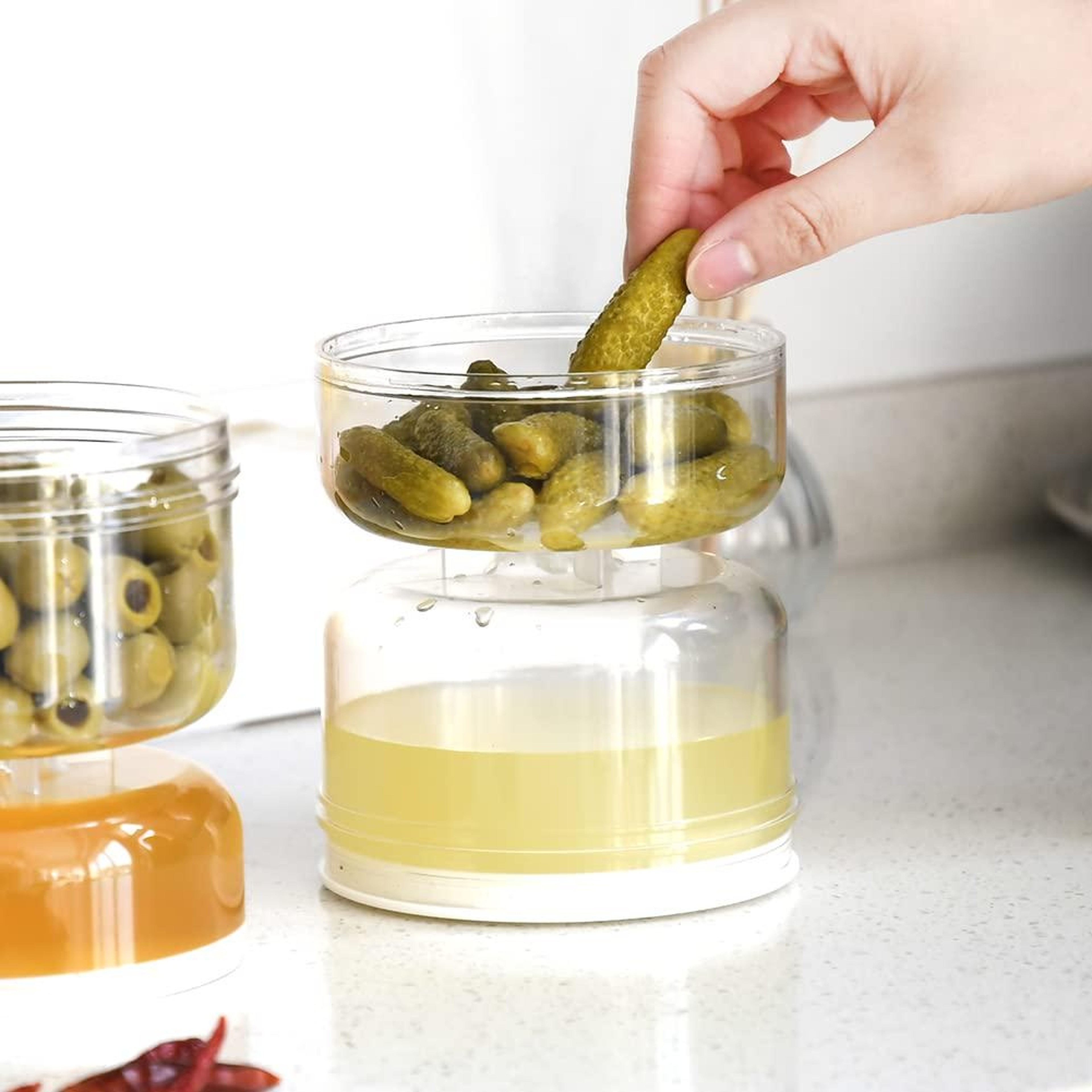 Pickle and Olives Jar Container with Strainer2