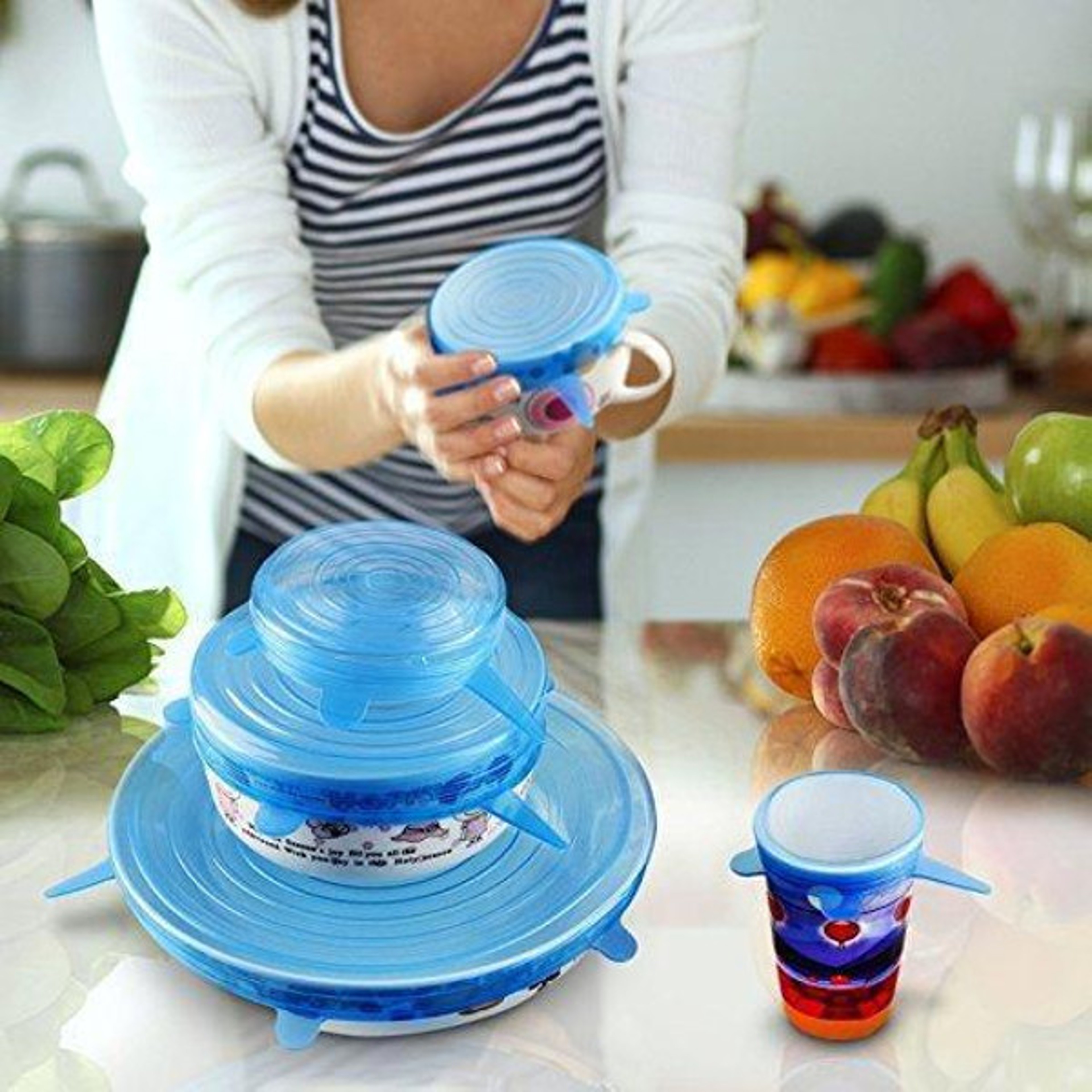 Stretch & Seal Lids (6 Pieces) - Multi-Size, Reusable Silicone Covers for Leakproof, Airtight Food Storage 5