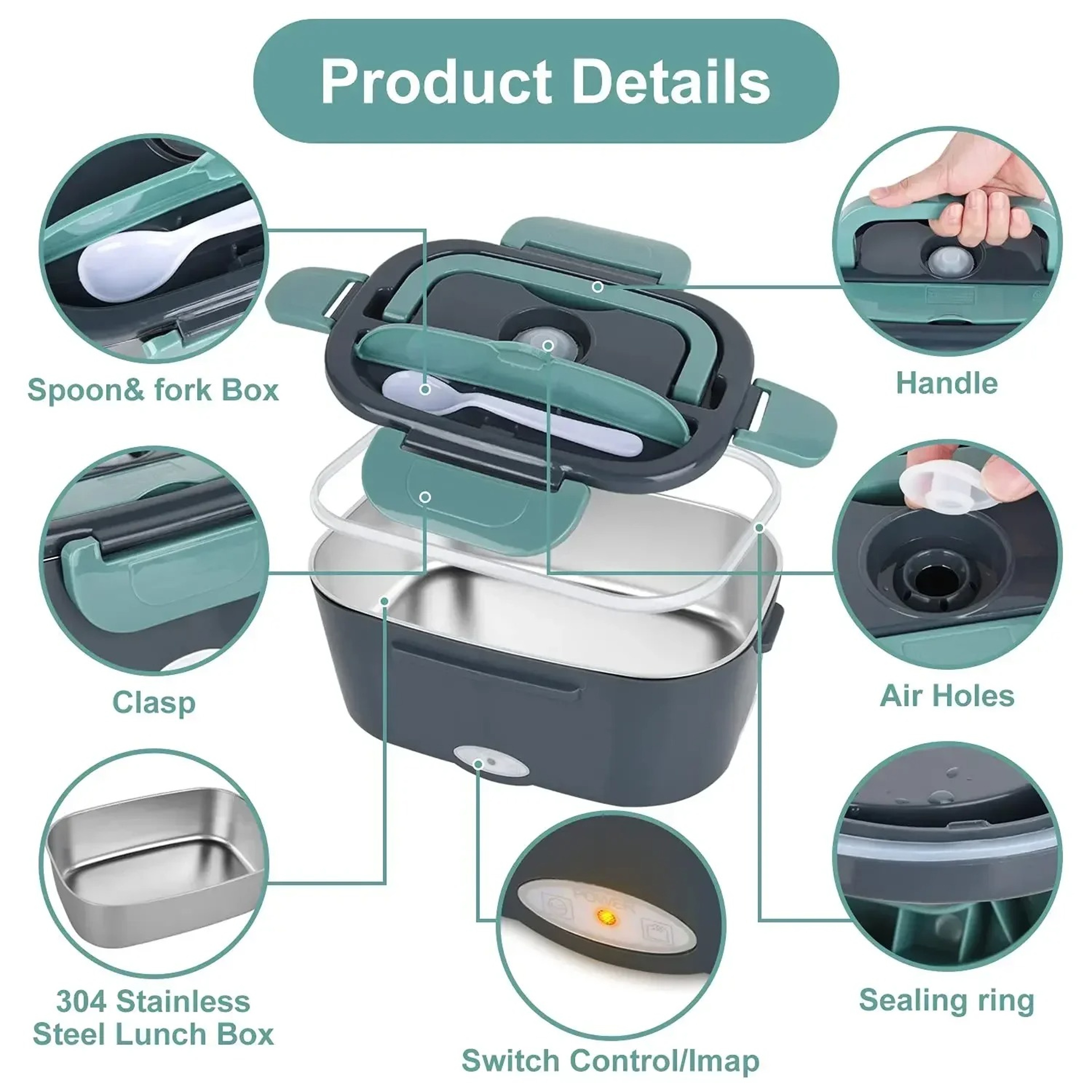 2In1 Electric Heated Lunch Box  Portable Stainless Steel Bento Box For Car  Home 12L 5