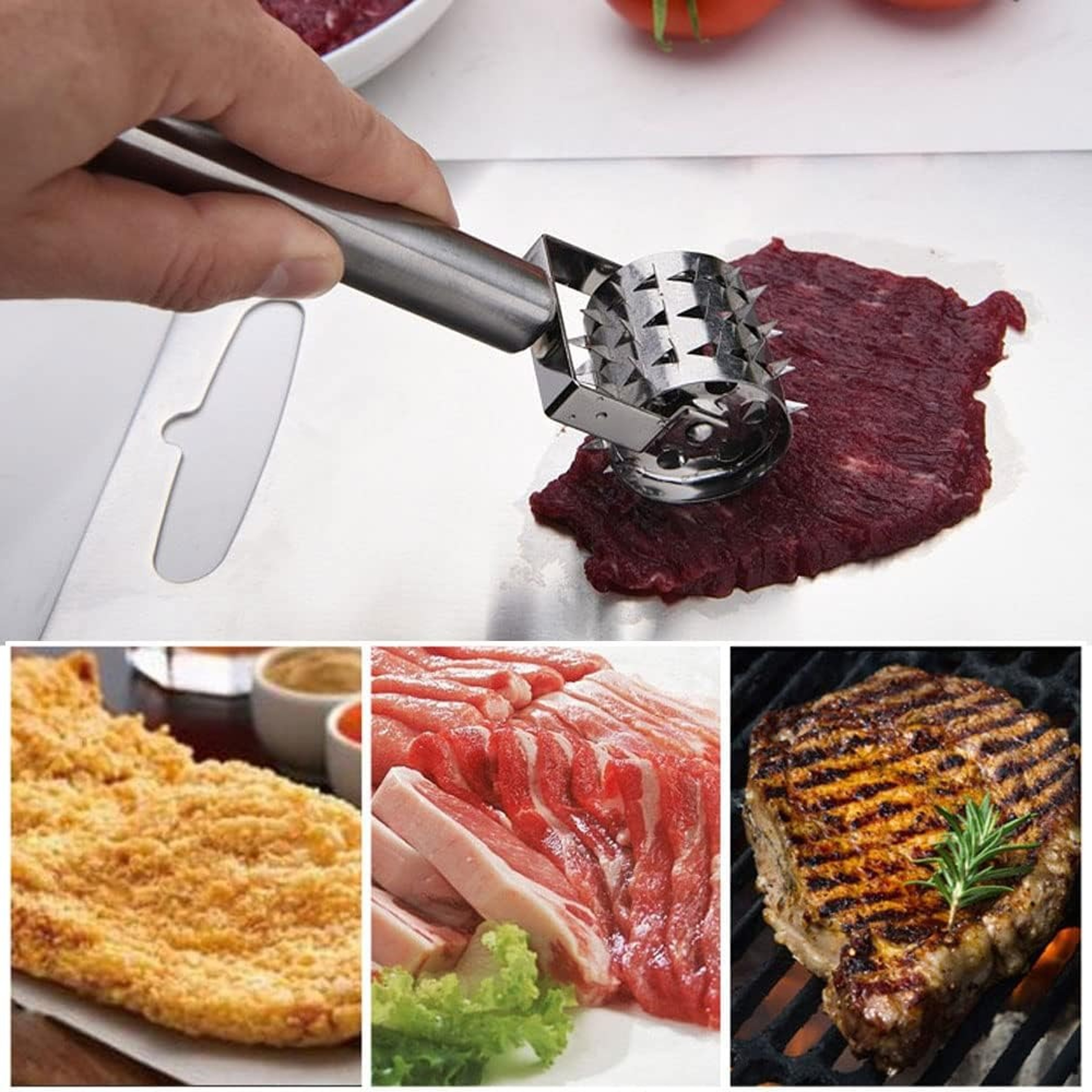 Stainless Steel Meat Tenderizers Roller, Rolling Tenderizer with Ultra Sharp Needle Blades, Tenderizing Tool for Meat – view 6
