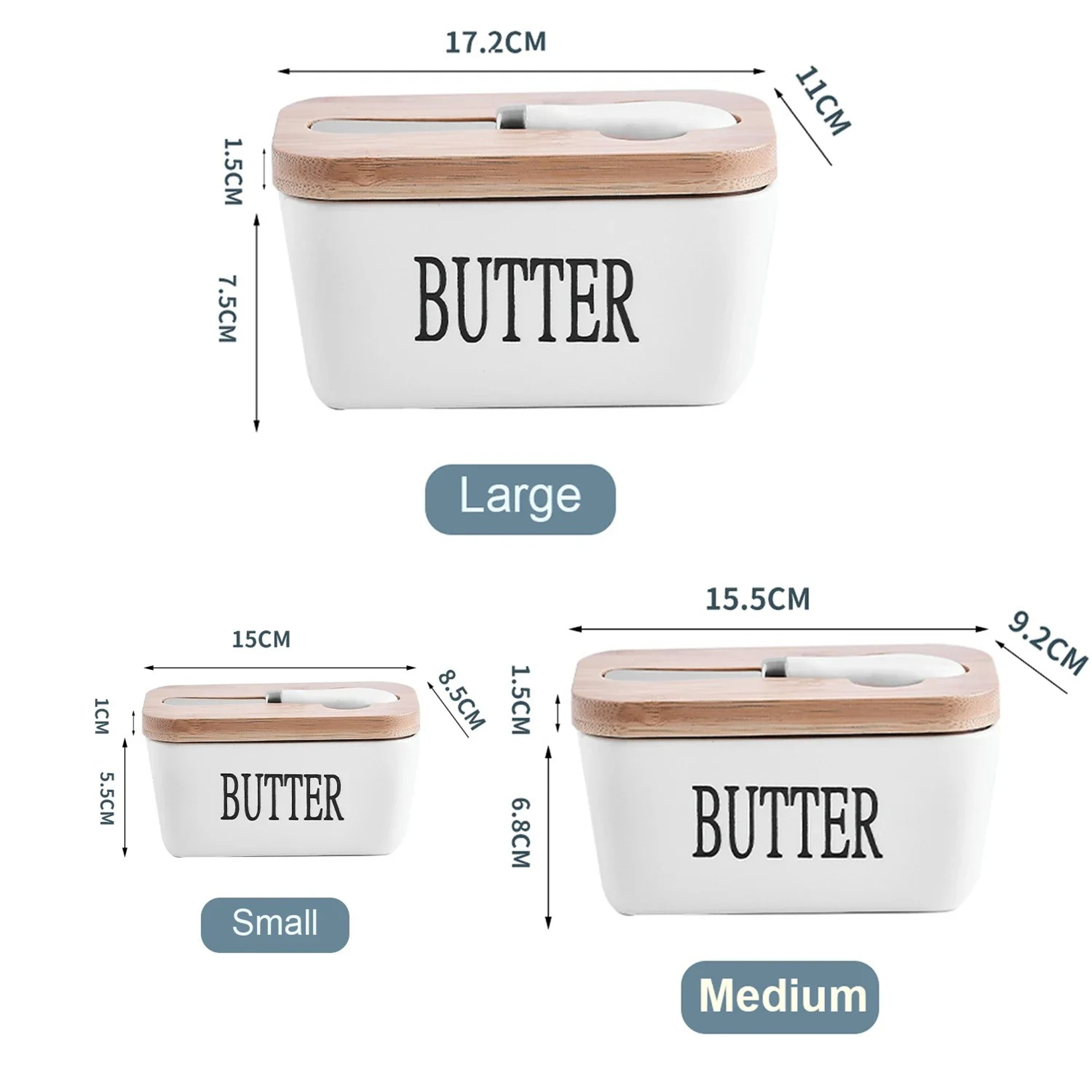 Ceramic Butter Dish with Bamboo Lid and Knife – Glossy Finish Butter Keeper for Countertop Cheese Storage – view 1