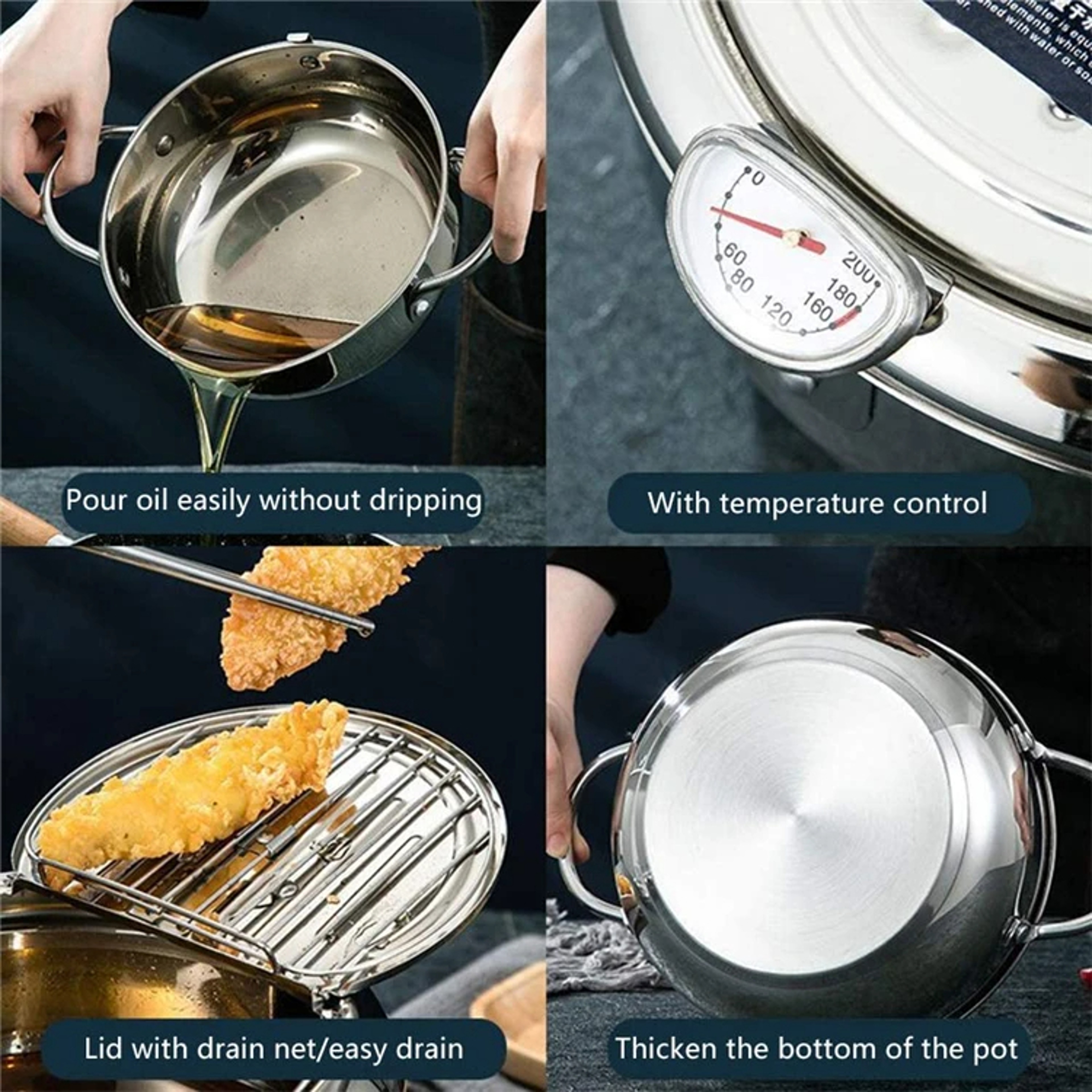 Stainless Steel Temperature Control Fryer with Thermometer, Deep Frying Pot for Perfectly Cooked Meals – view 9