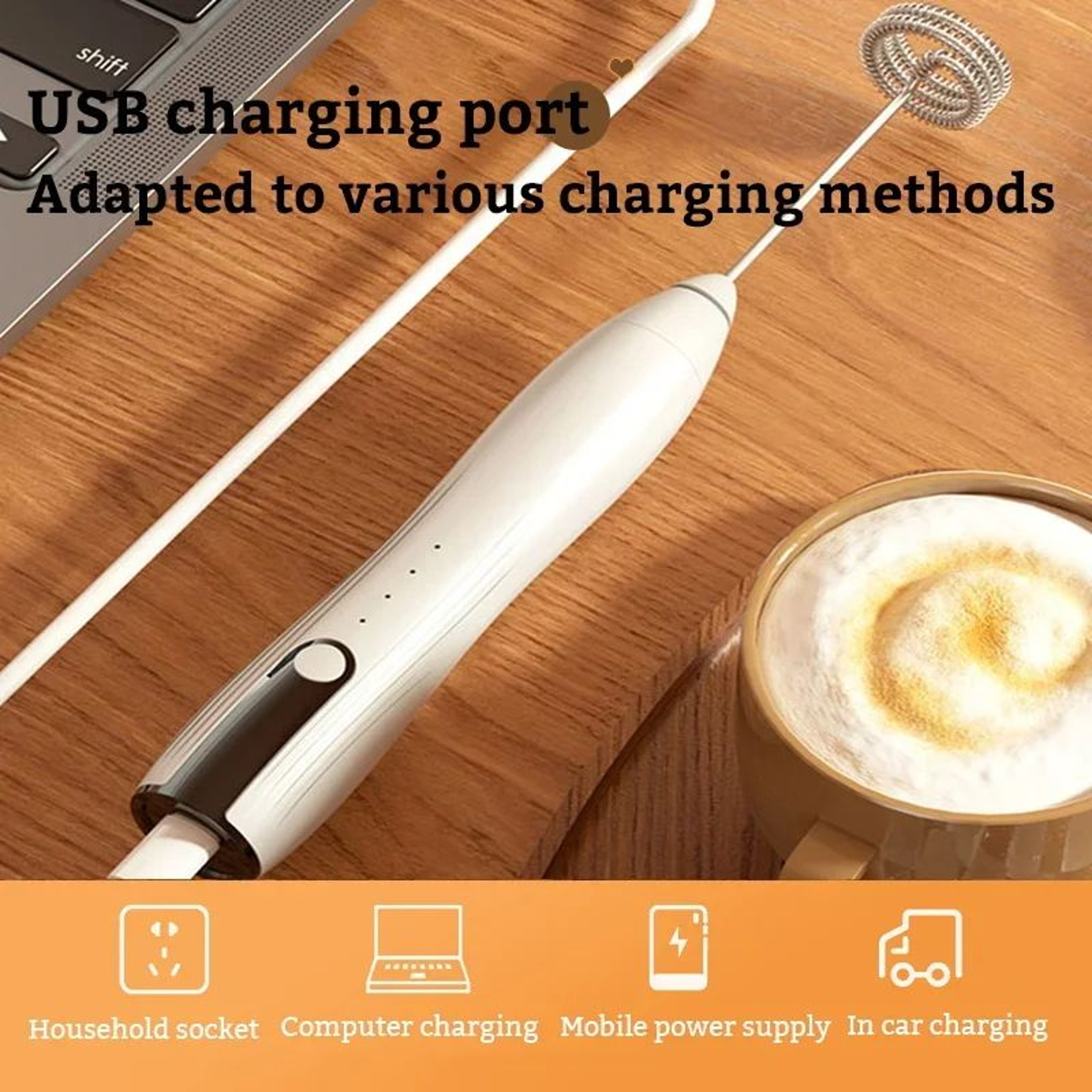 Electric Milk Frother USB Rechargeable Foam Maker Mixer For Coffee Cream And Cappuccino 3