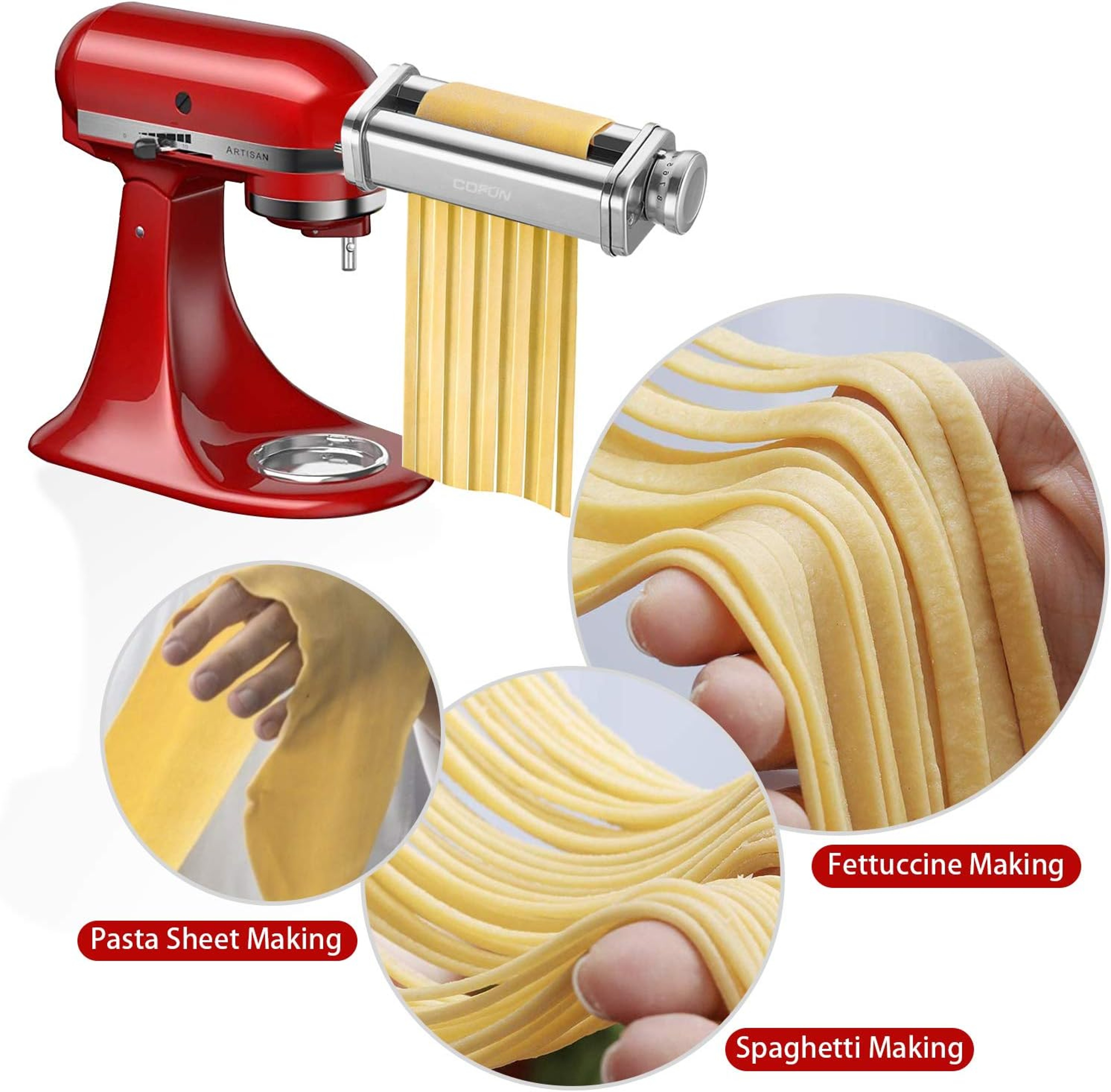 Adjustable Pasta Attachment for KitchenAid Mixer, Stainless Steel Noodle Fit-All Accessory – view 1