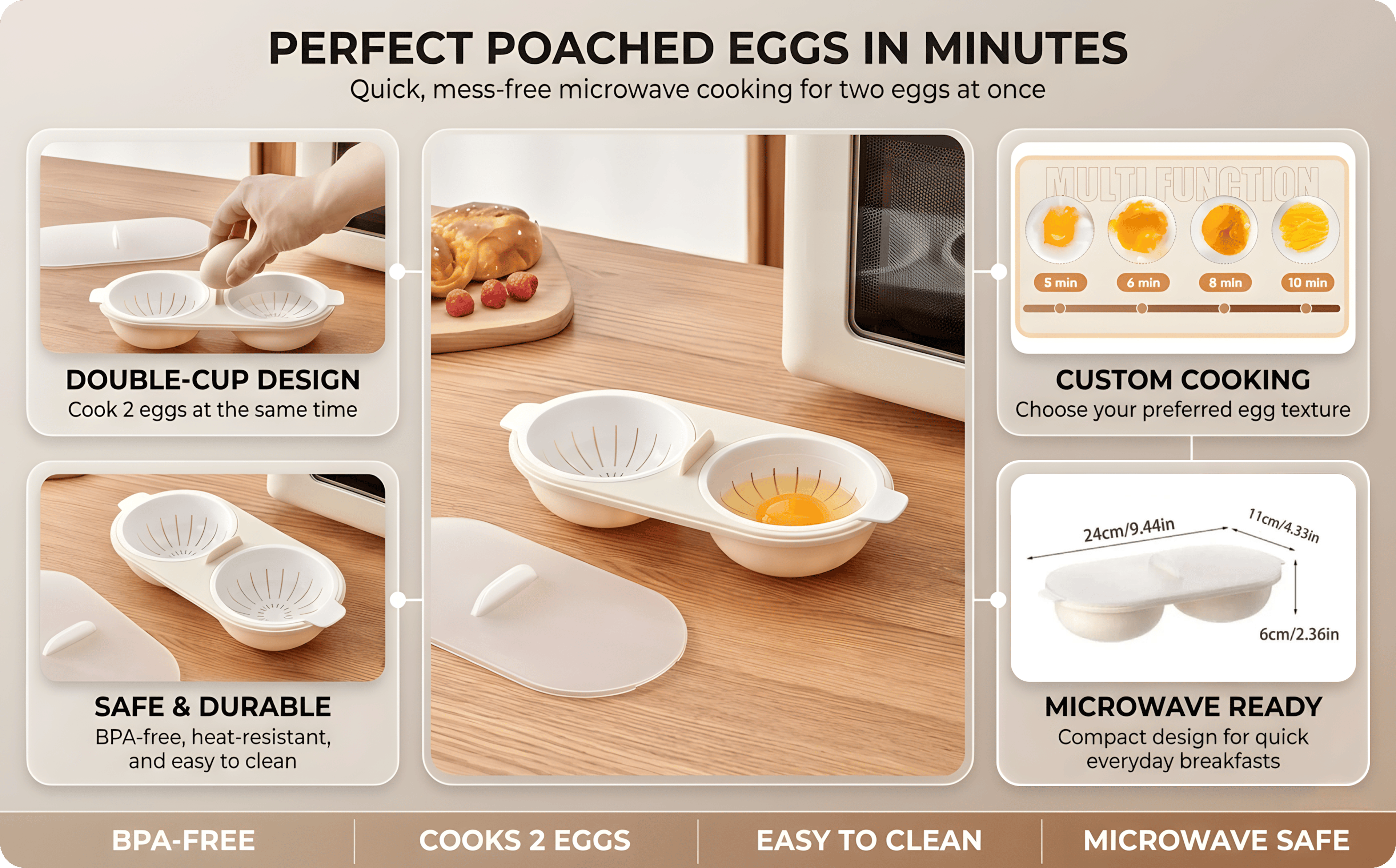Microwave Eggs Poacher - Double-Cup Egg Boiler Kitchen Gadget | Hot Spring Egg Mold & Clear Water Lotus Egg Maker. – view 8