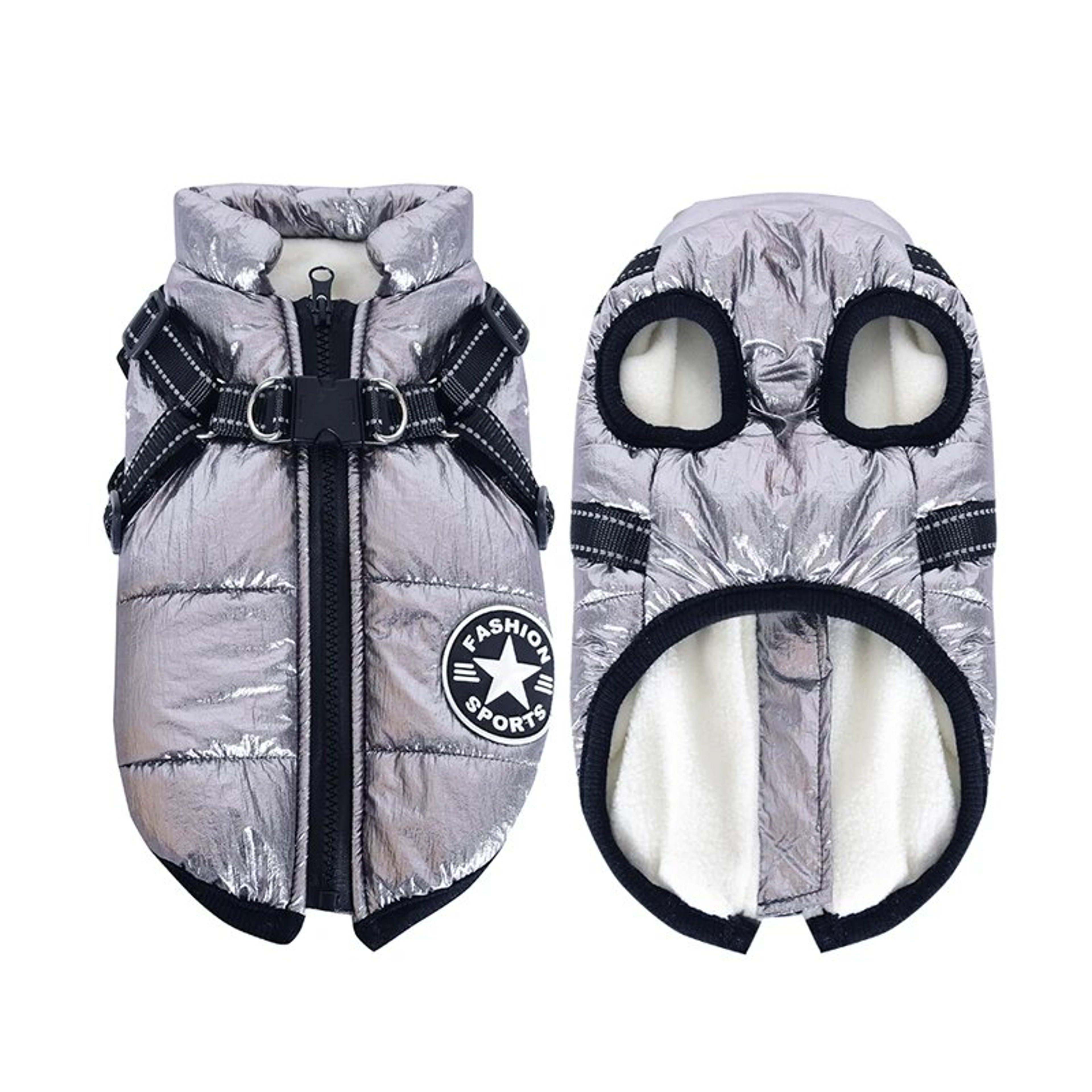 N2apWinterDogClothesForSmallDogsWarmFleeceLargeDogJacketWaterproofPetCoatWithHarness