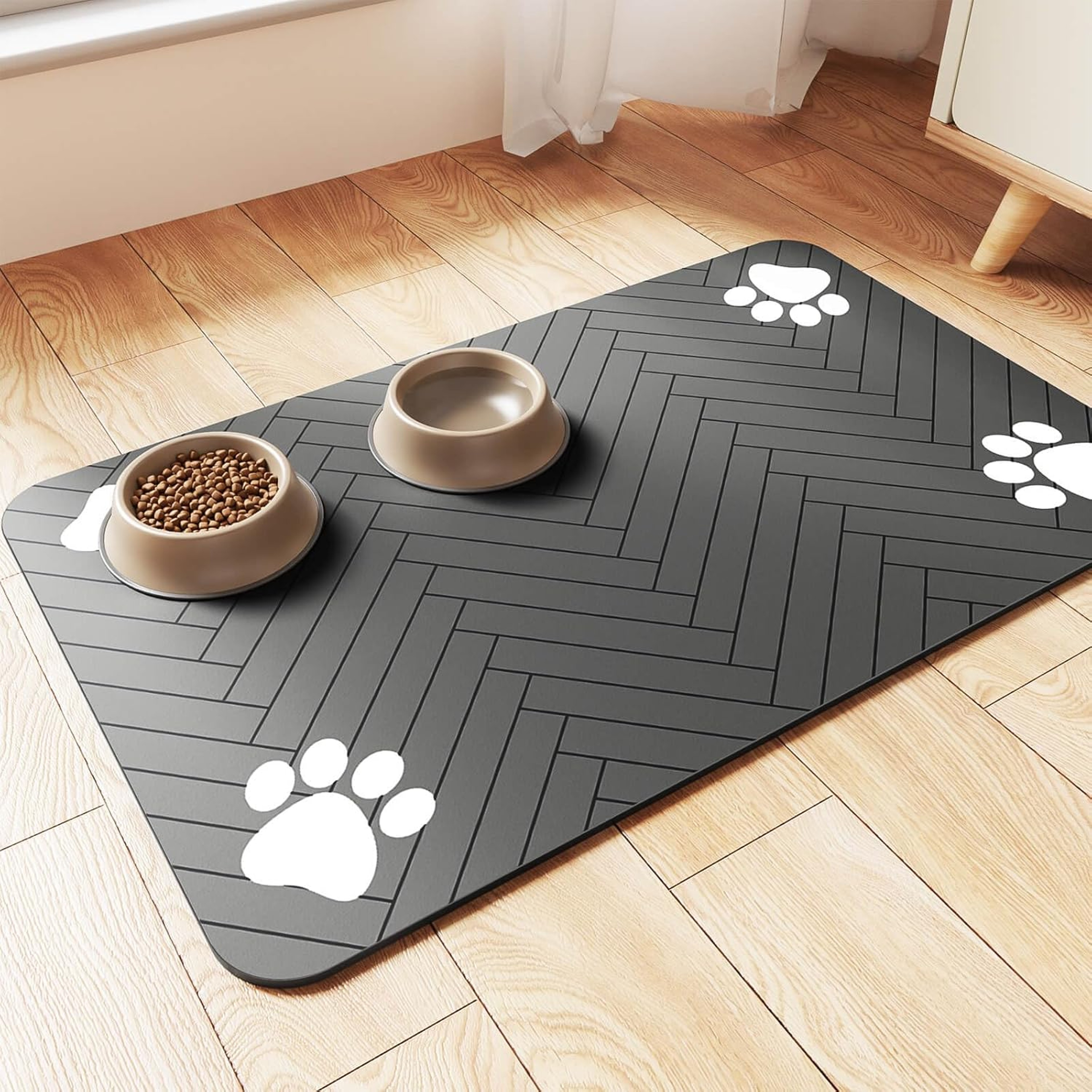 Pet Feeding MatAbsorbent Pet Placemat For Food And Water Bowl With Waterproof Rubber Backing Quick