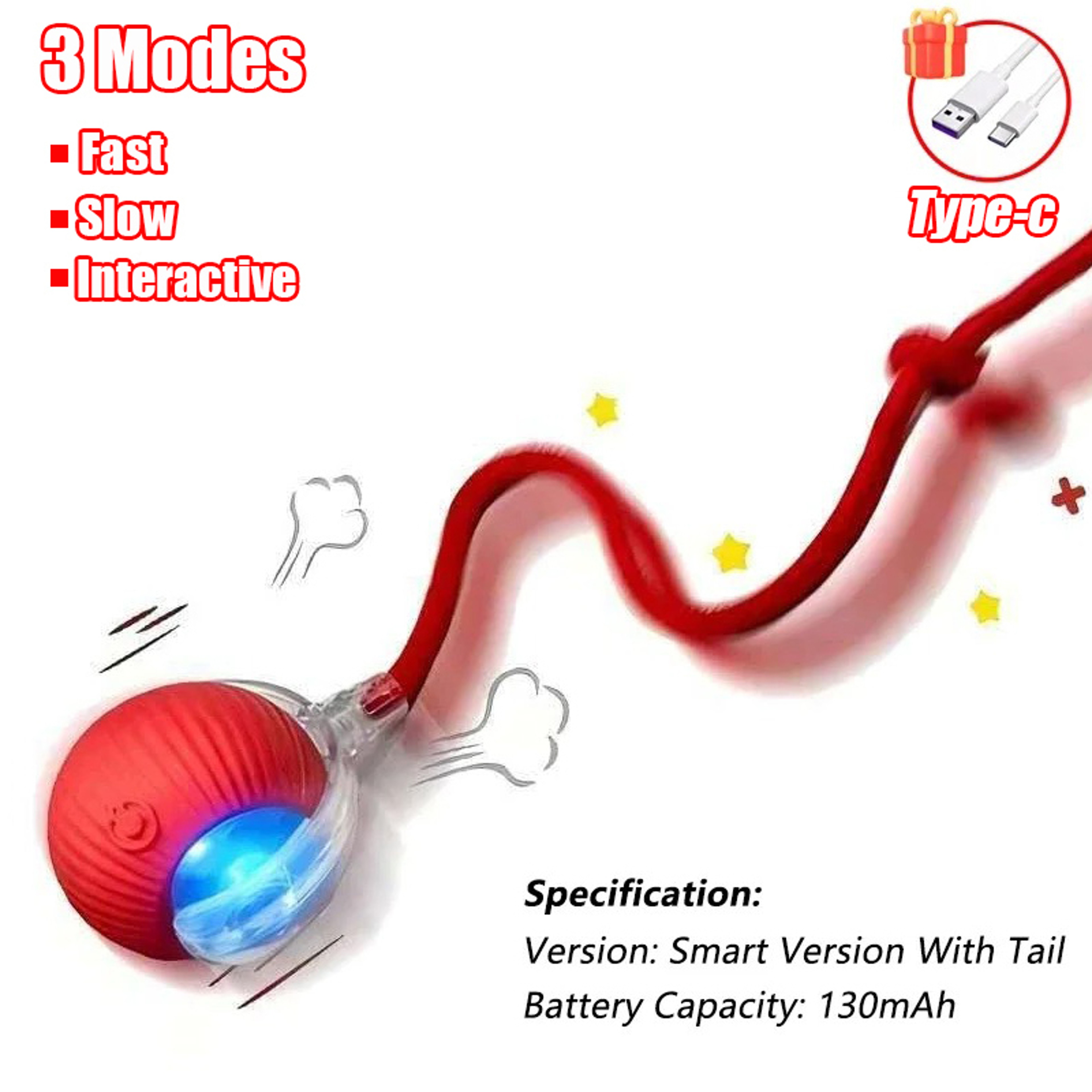 Automatic Rolling Ball Cat Toy, Smart Pet Interactive Ball with Faux Tail, Rechargeable Electric Toy for Cats & Dogs – view 11
