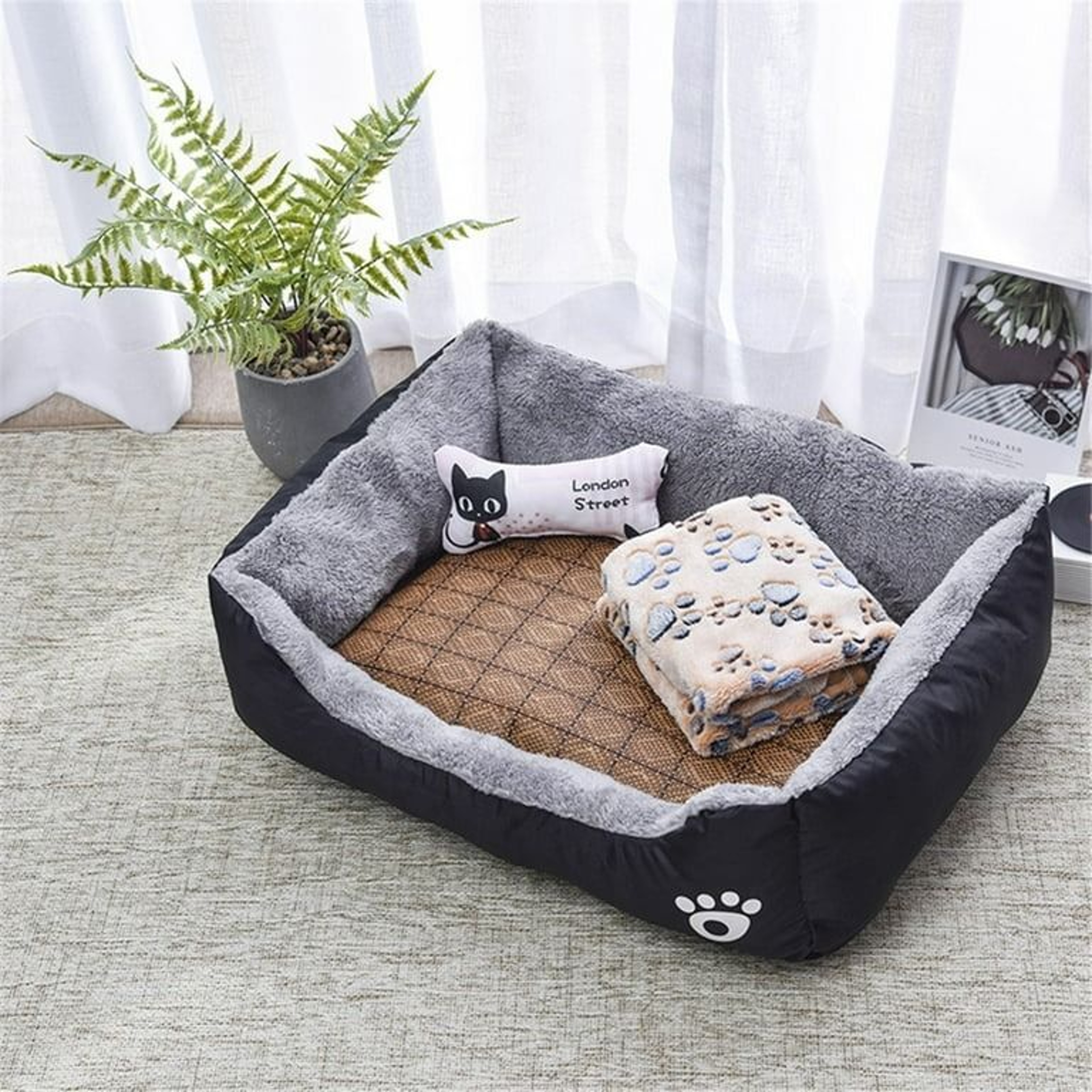 Large Plush Dog Bed AllSeason Washable Square Pet Sofa With Waterproof Mattress For Medium Dogs  Ca