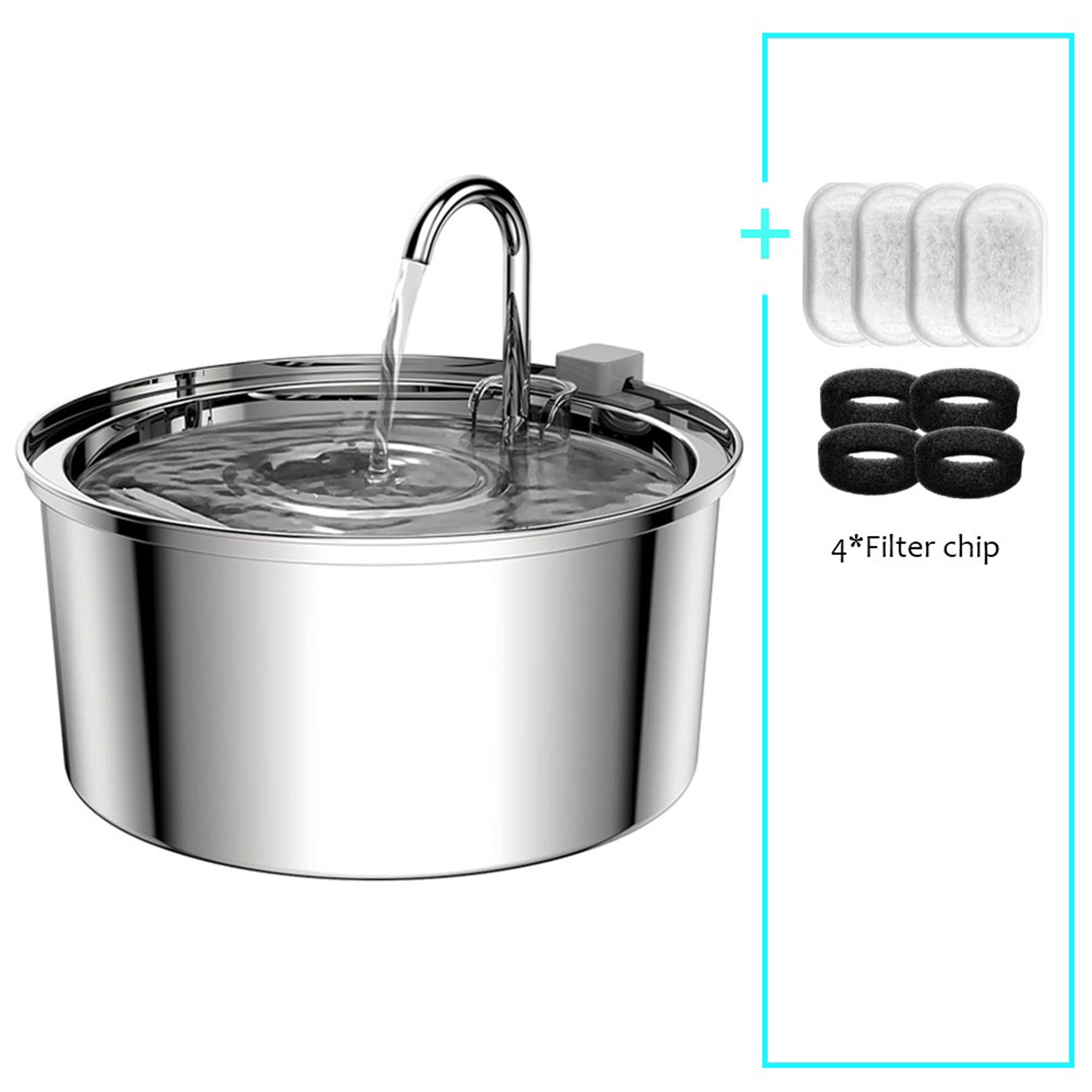 Stainless Steel Pet Water Fountain Automatic USB Cat  Dog Feeder With UltraQuiet Pump  Double Filtr 7