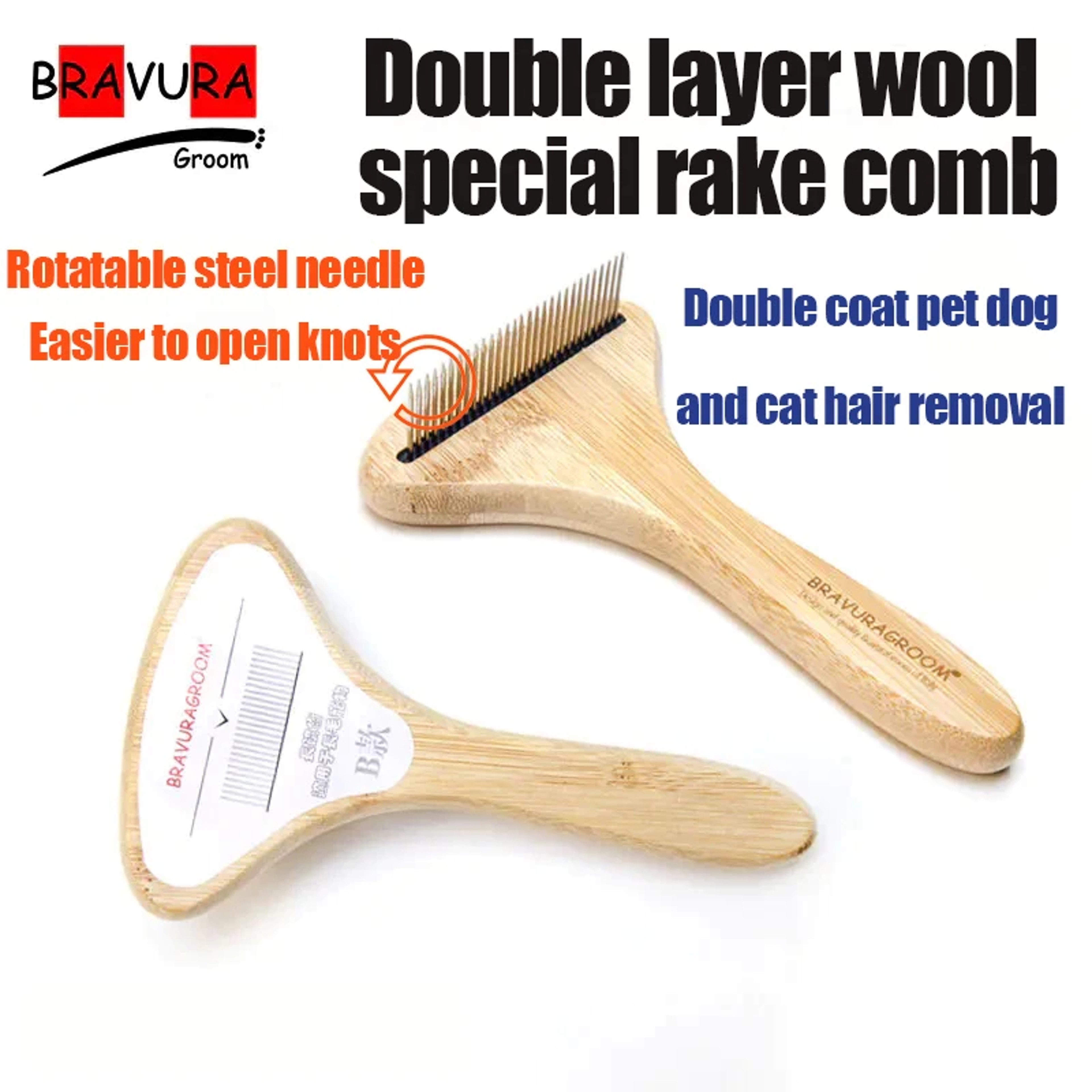 Large Dog Grooming Comb with Rotating Knot Needle Pet Hair Remover Tool – view 1