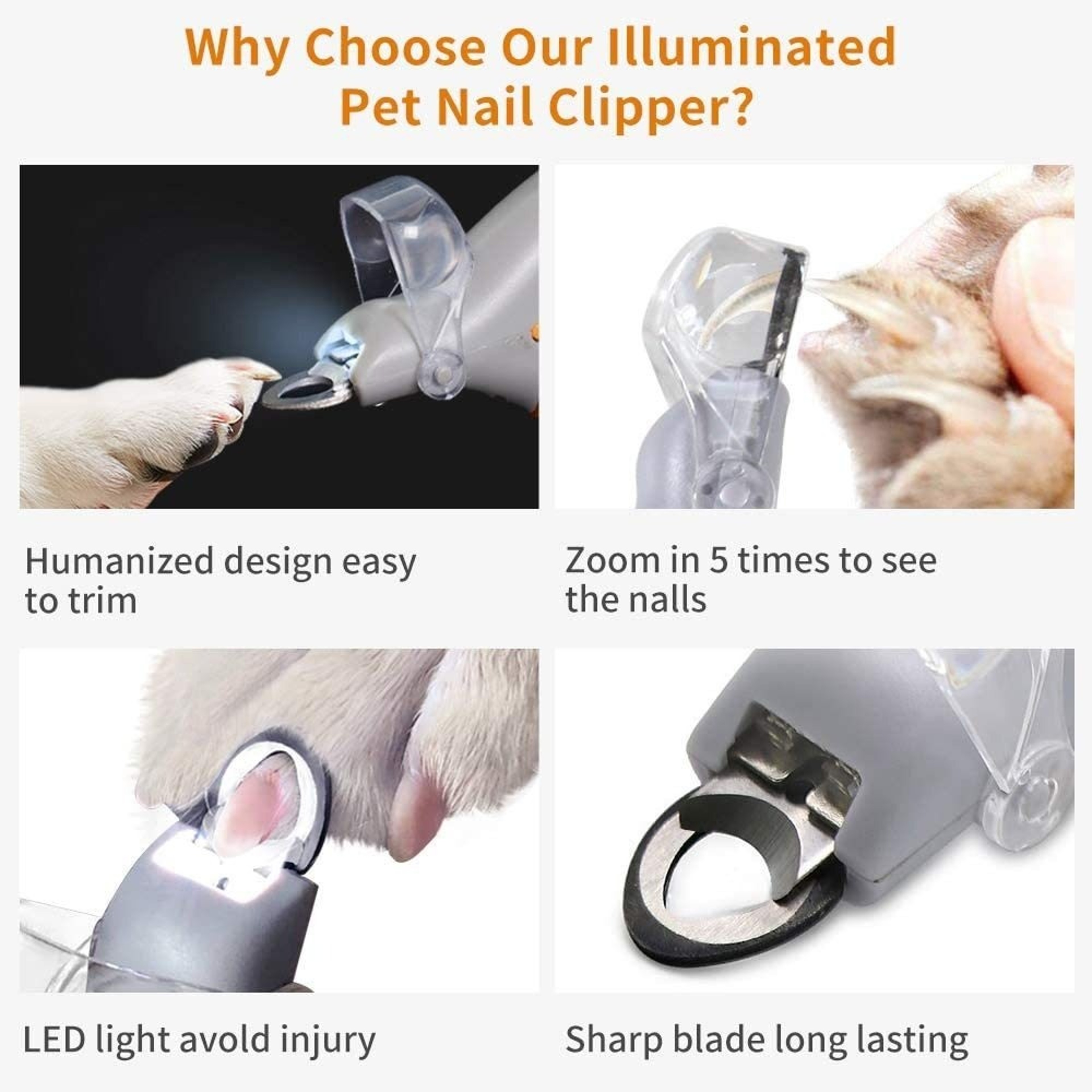 LED Pet Nail Clippers With Magnification Safe Dog  Cat Nail Trimmer 4