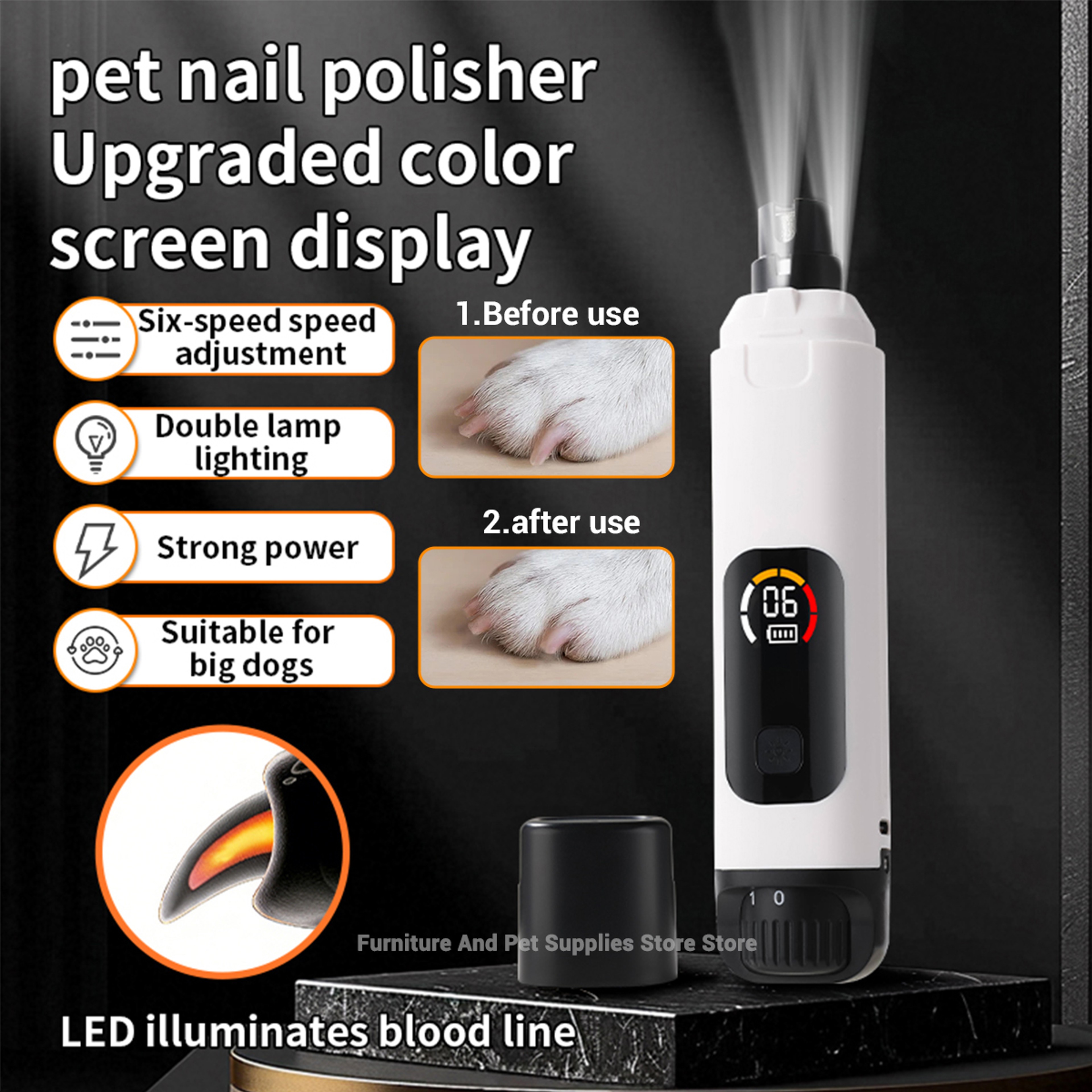 PawPerfect 6 Speed Pet Nail Grinder LED Rechargeable Quiet Dog Claw Trimmer  Grooming Clipper 4