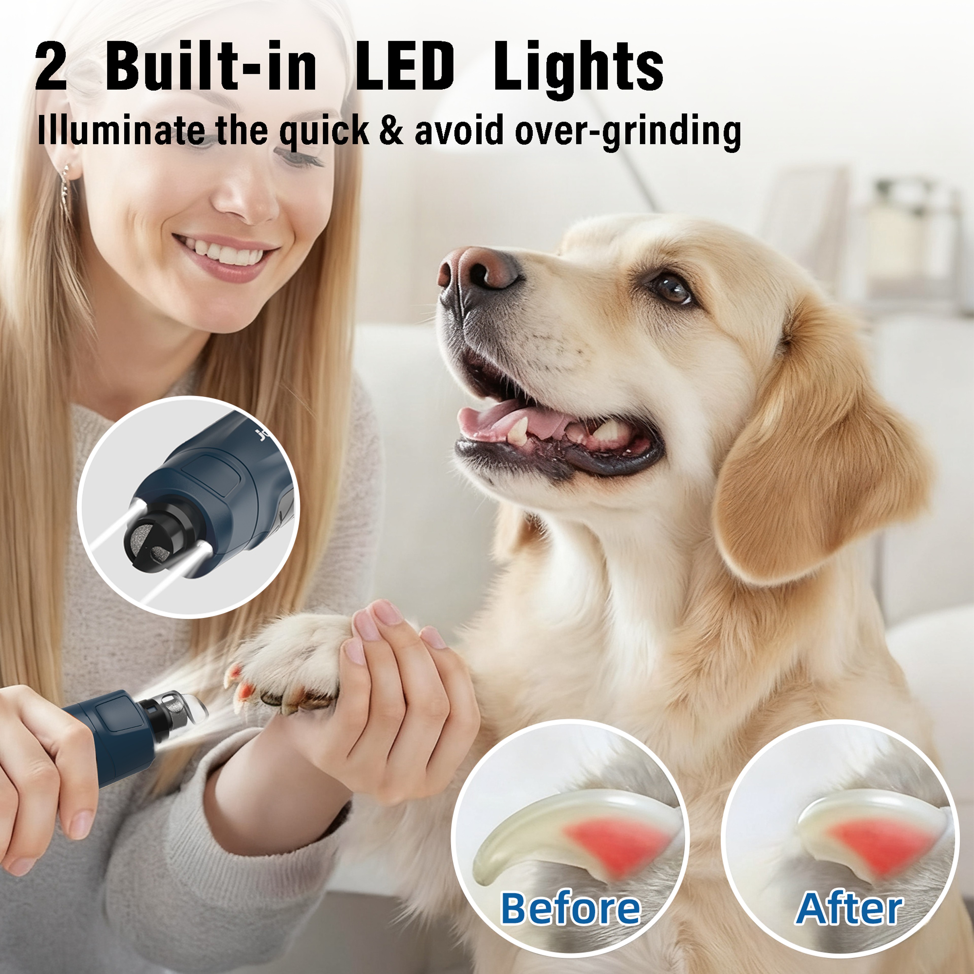 6 Speed Quiet Pet Nail Grinder  Dog Nail Trimmer With Dual LED Lights 0