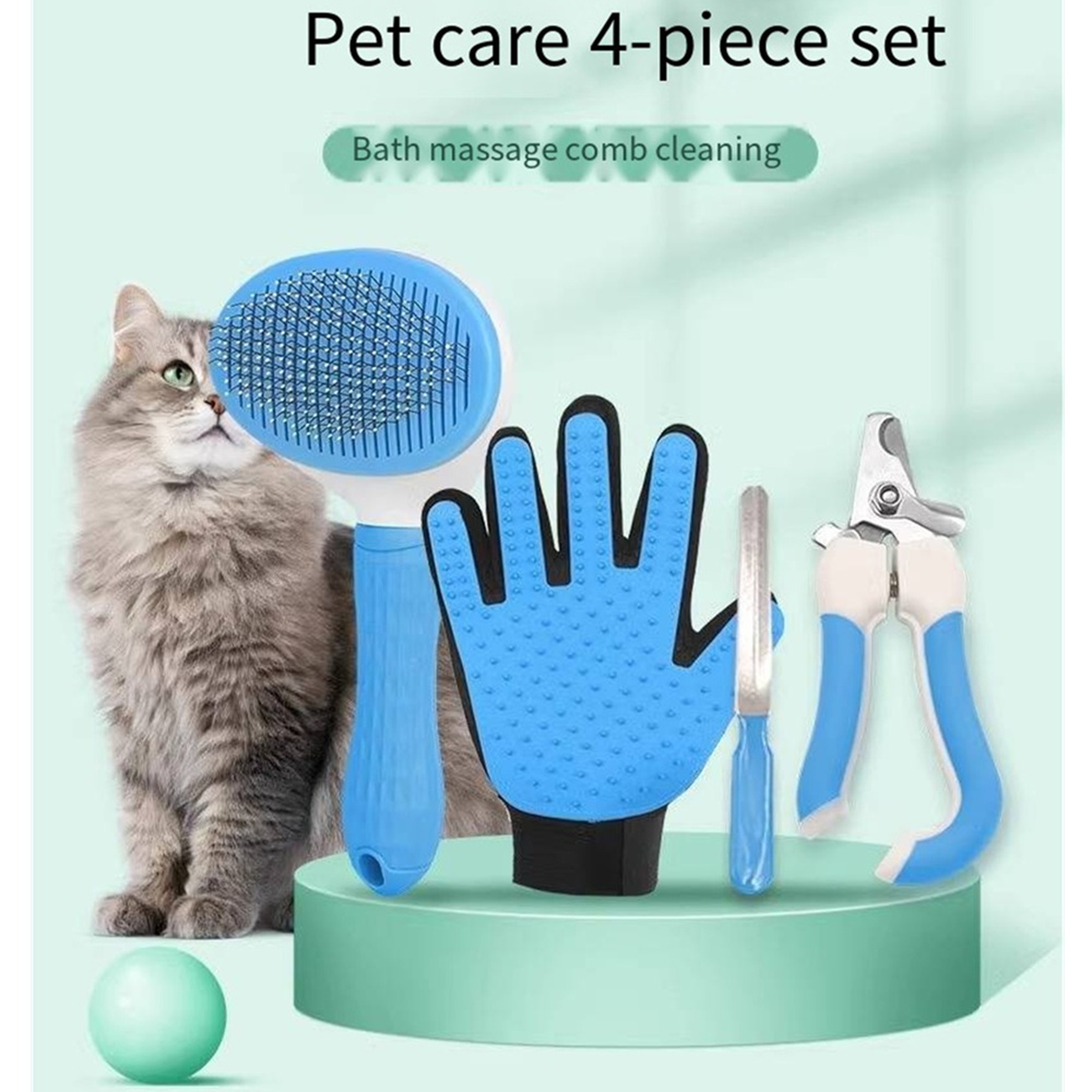 Professional 4 Piece Pet Grooming Kit with Self Cleaning Dematting Brush & Nail Clippers Ultimate Pet Care Tools – view 1
