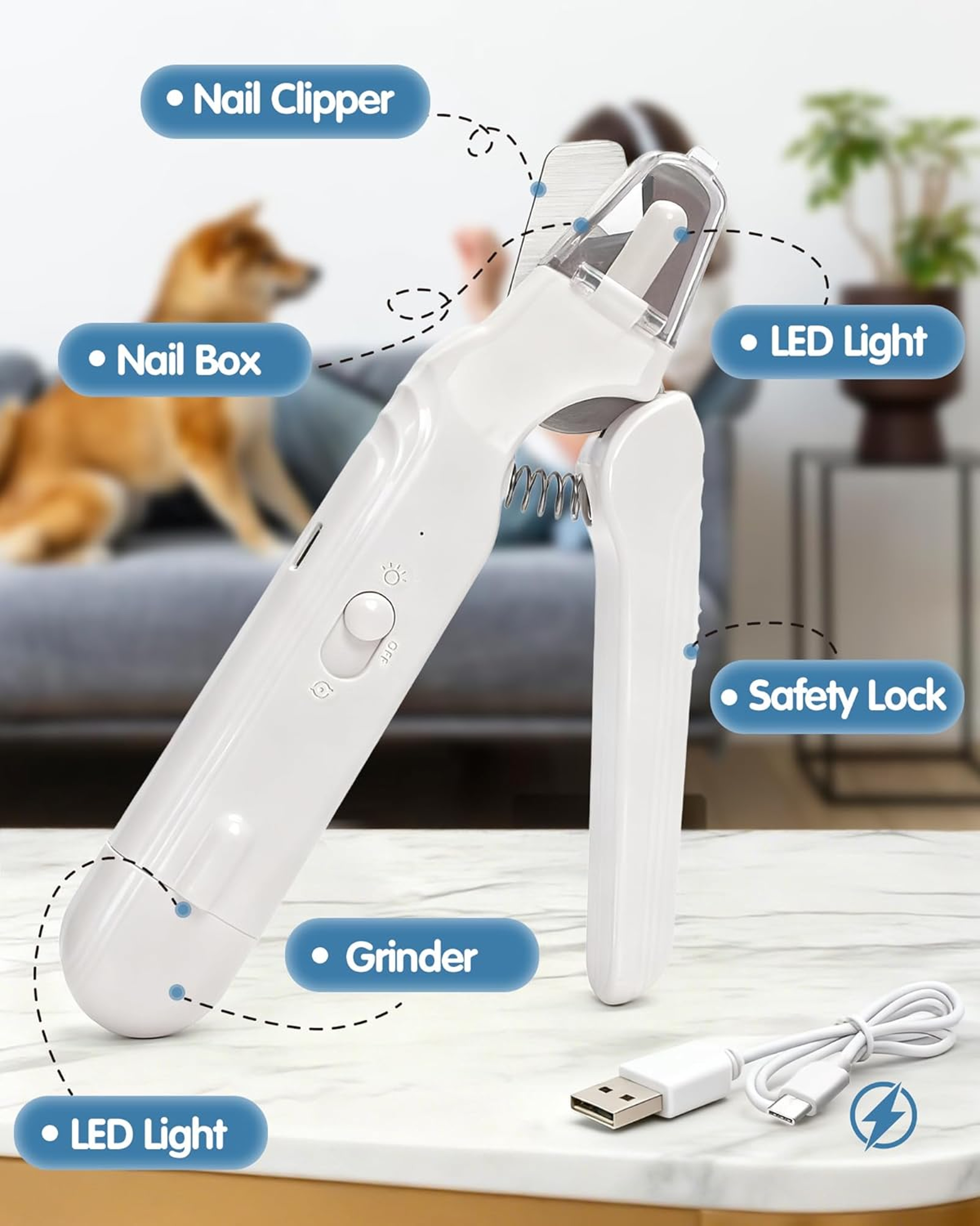 Premium Electric Pet Nail Trimmer USB Rechargeable Dog & Cat Nail Grinder – view 6