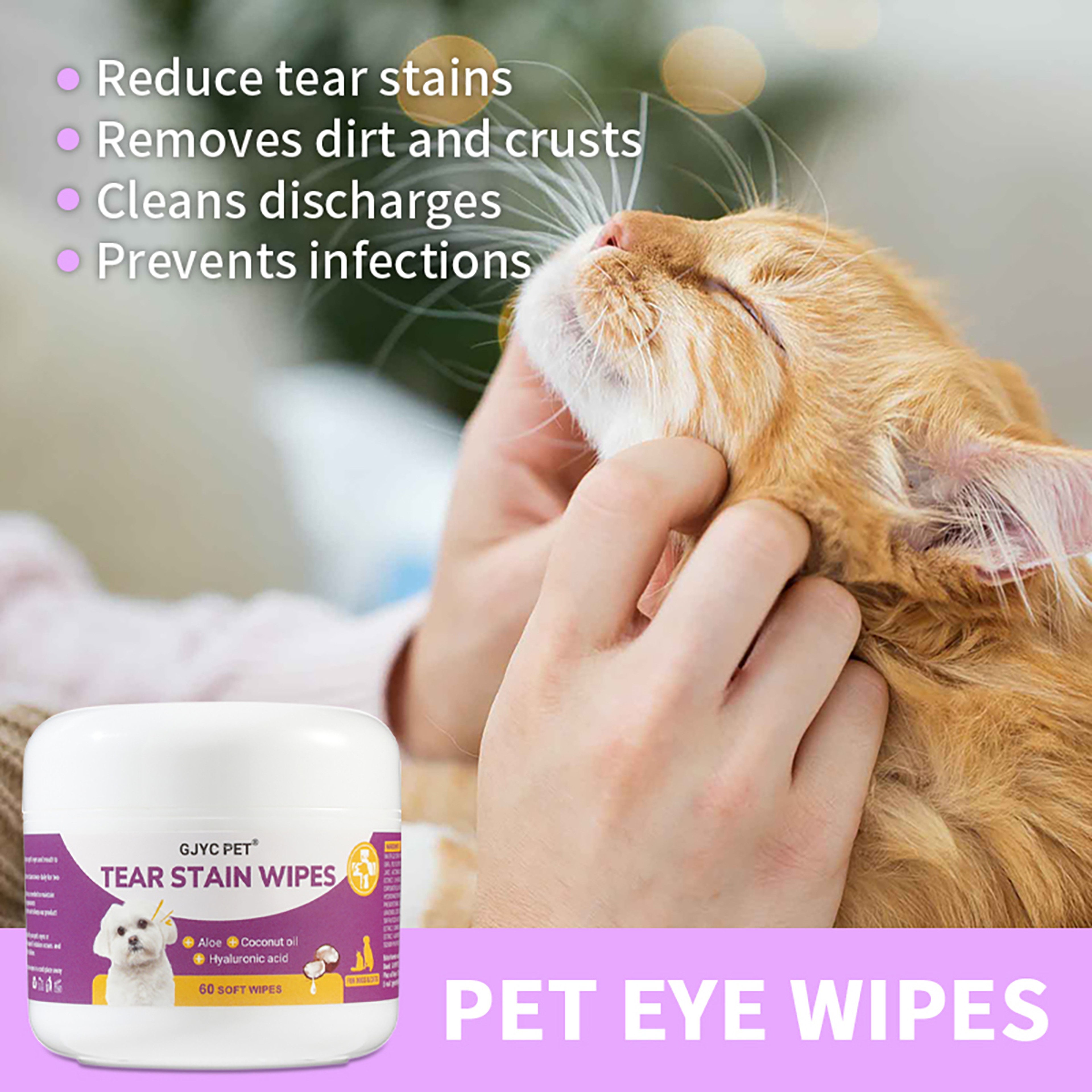 Natural Pet Eye Wipes Gentle Tear Stain Remover for Pets & Pet Eye Wipes (Plant Extracts) – view 3