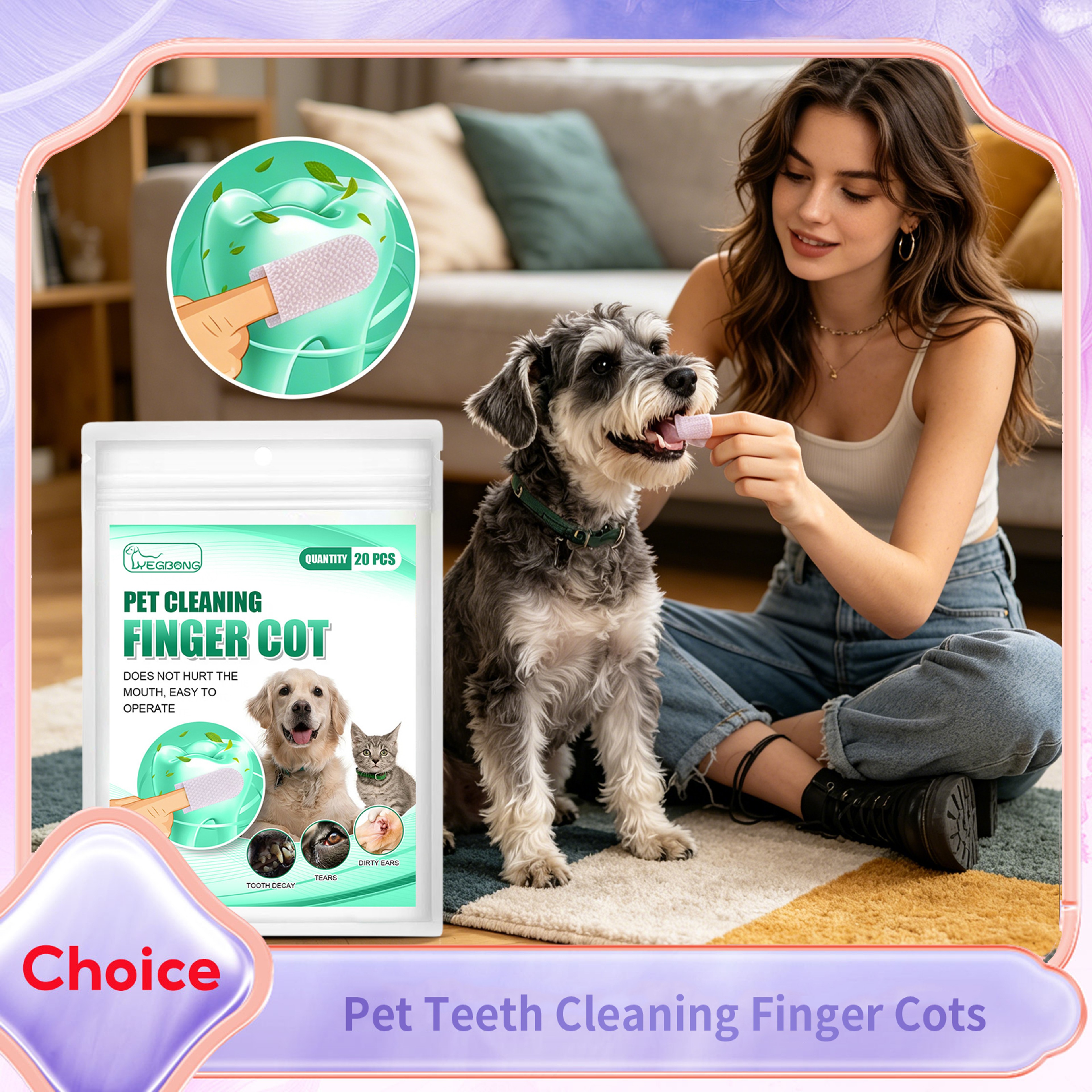 Dental Finger Wipes for Dogs & Cats Gentle Pet Dental Wipes for Fresh Breath & Clean Teeth – view 1