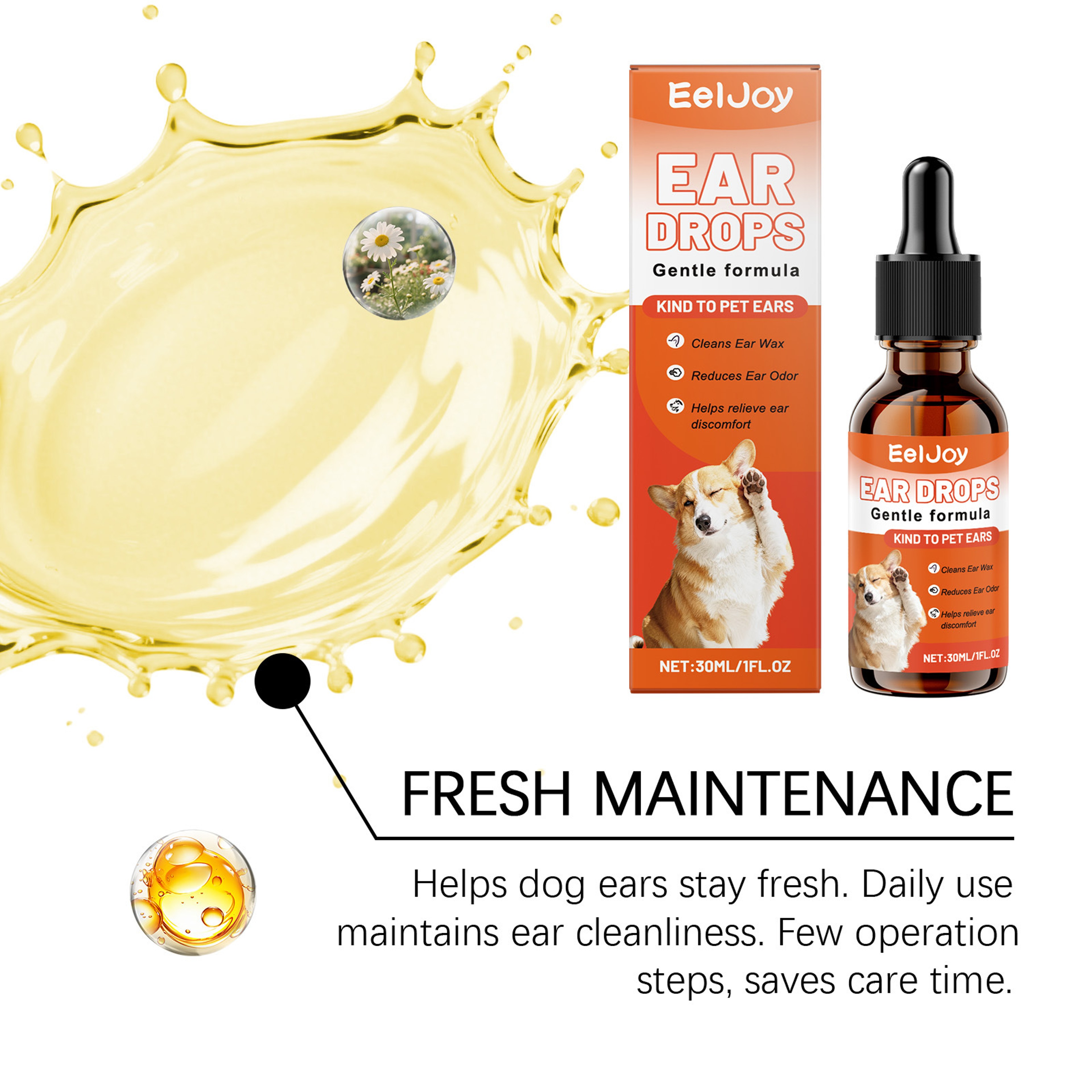 Dog Ear Cleaner Drops Ear Wax Removal & Itch Relief Pet Ear Cleaning Solution – view 3