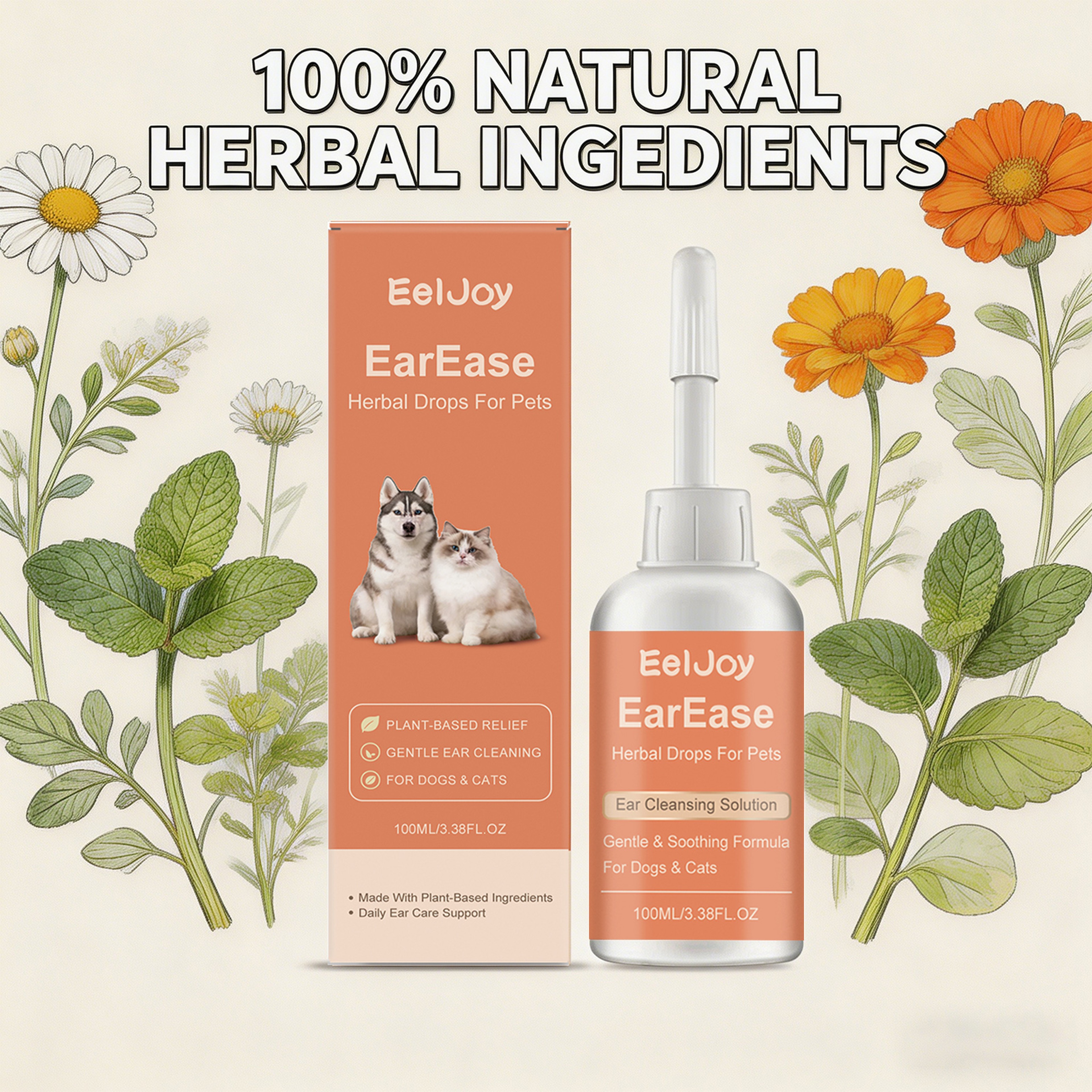 Herbal Pet Ear Drops For Dogs  Cats Ear Mite Treatment  Gentle Ear Cleaning Solution 5