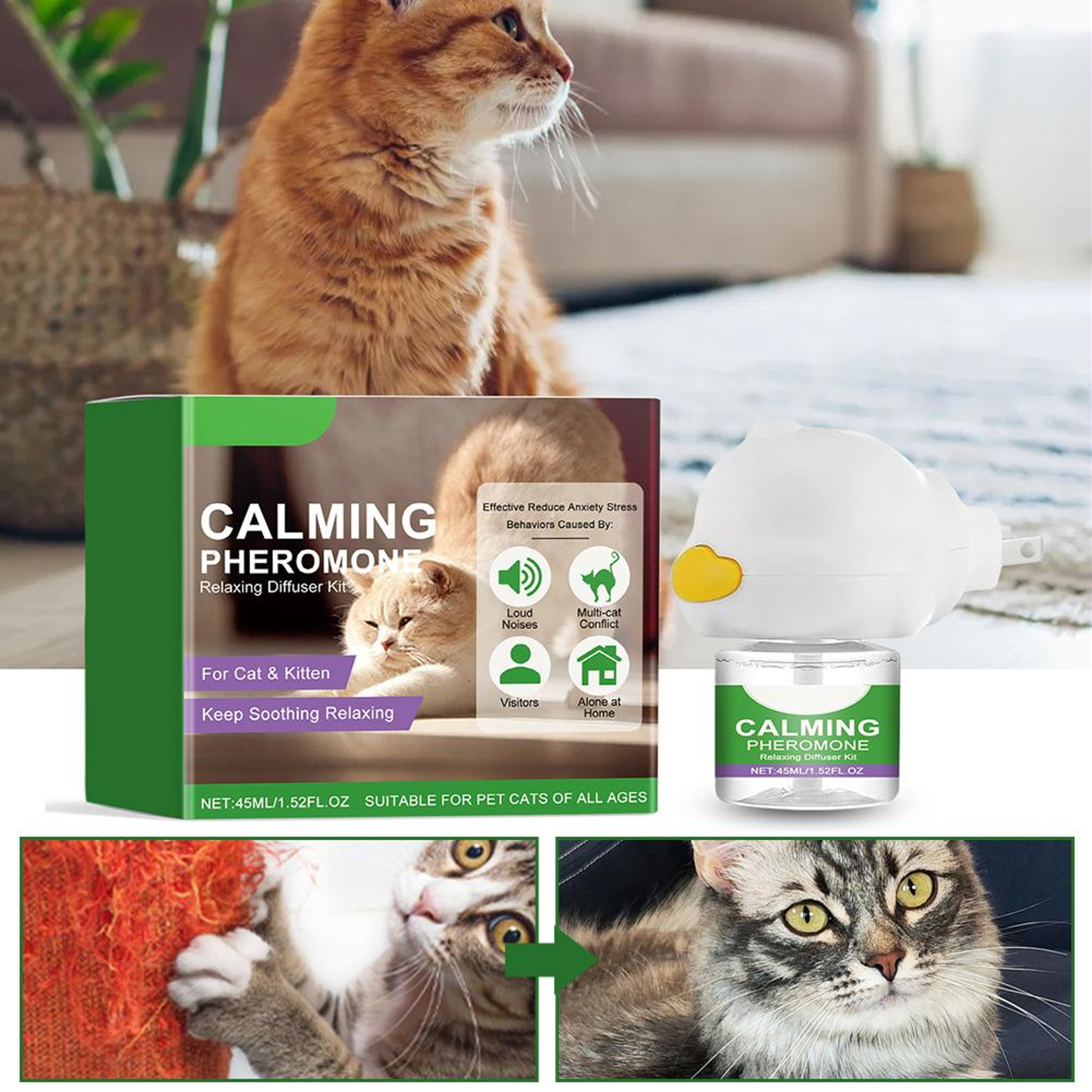 Cat Calming Pheromone Diffuser Kit with Refill for Stress Relief & Anxiety Reduction for Cats – view 3