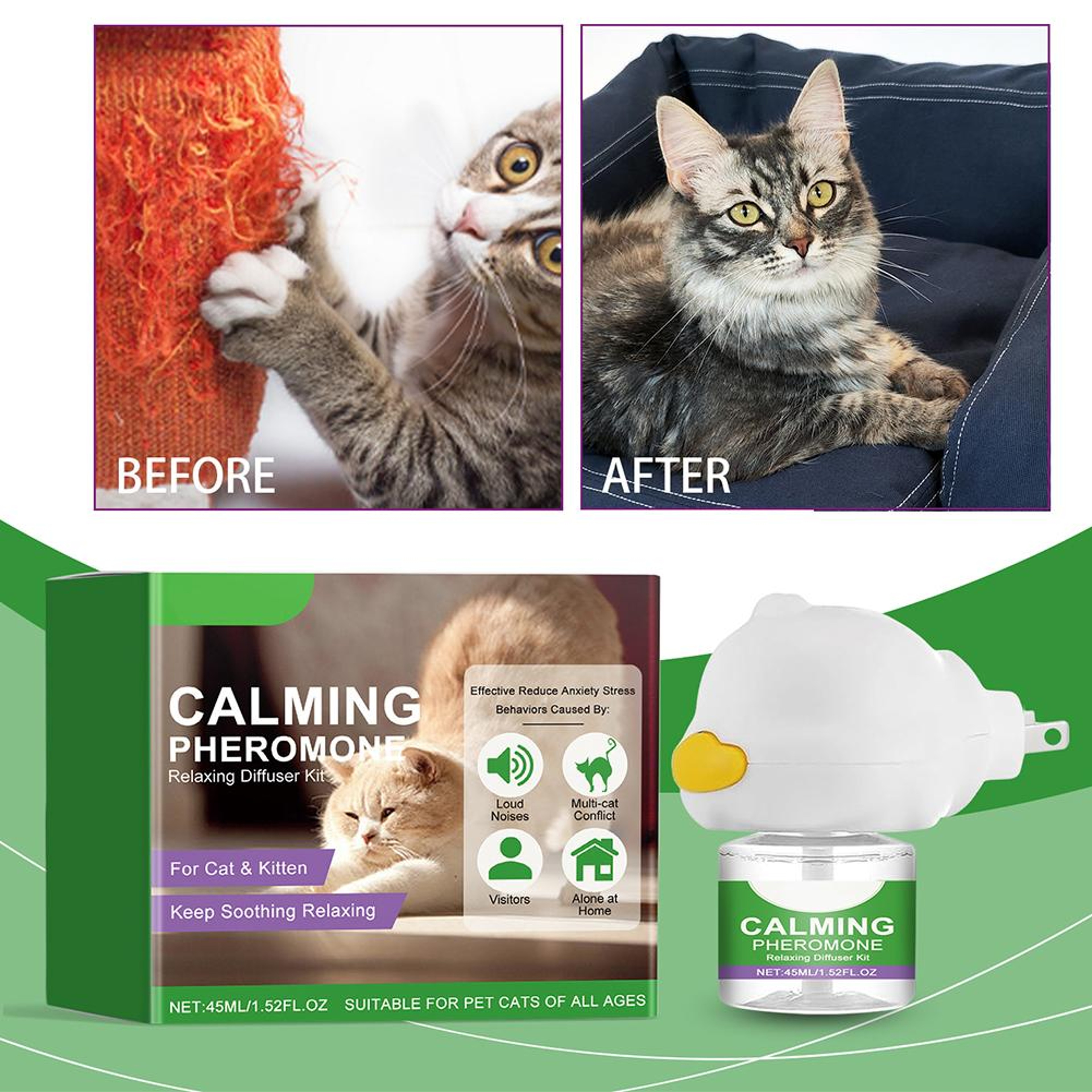 Cat Calming Pheromone Diffuser Kit with Refill for Stress Relief & Anxiety Reduction for Cats – view 4