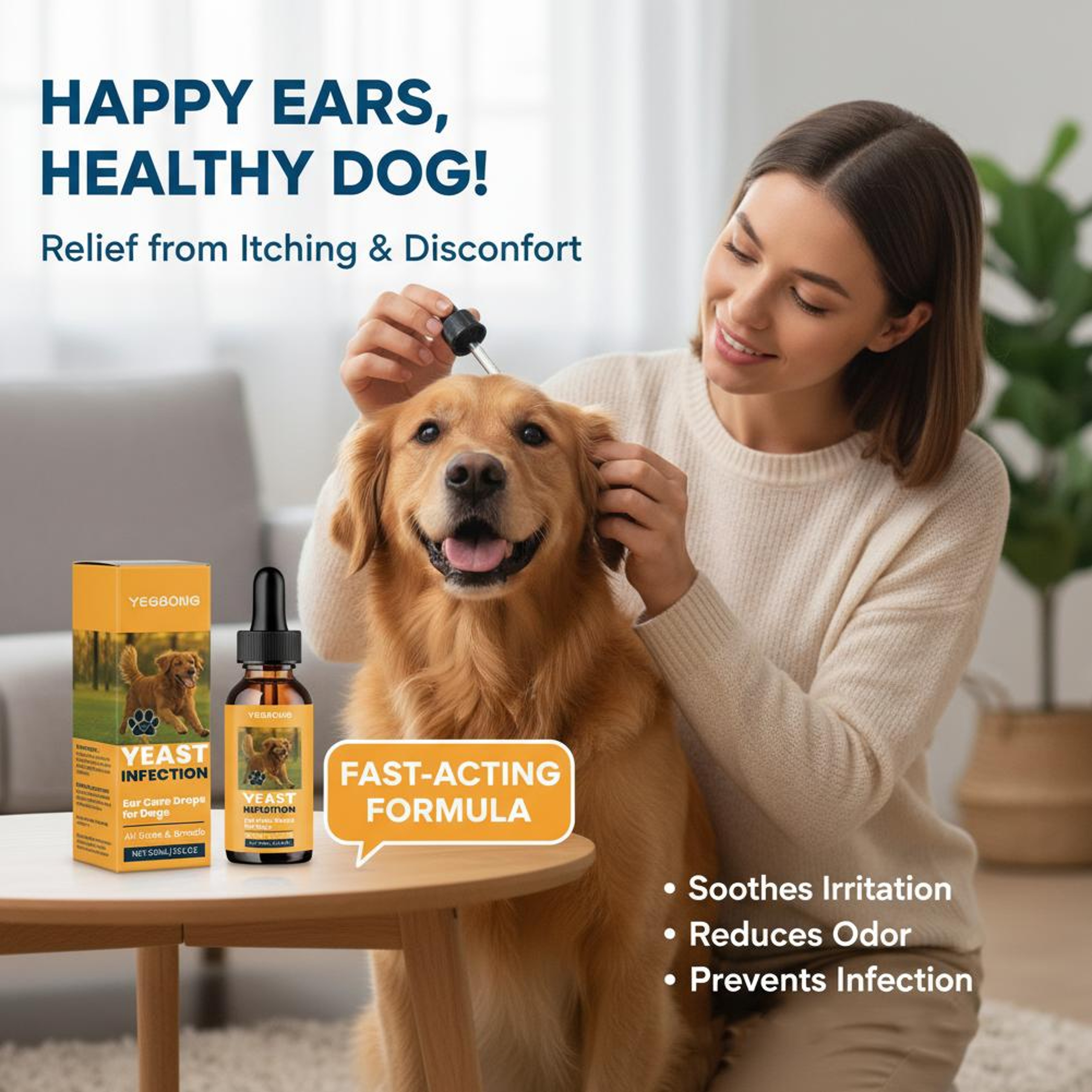 Dog Ear Infection Treatment Drops Gentle Dog Ear Cleaner For Itch  Odor Relief 3