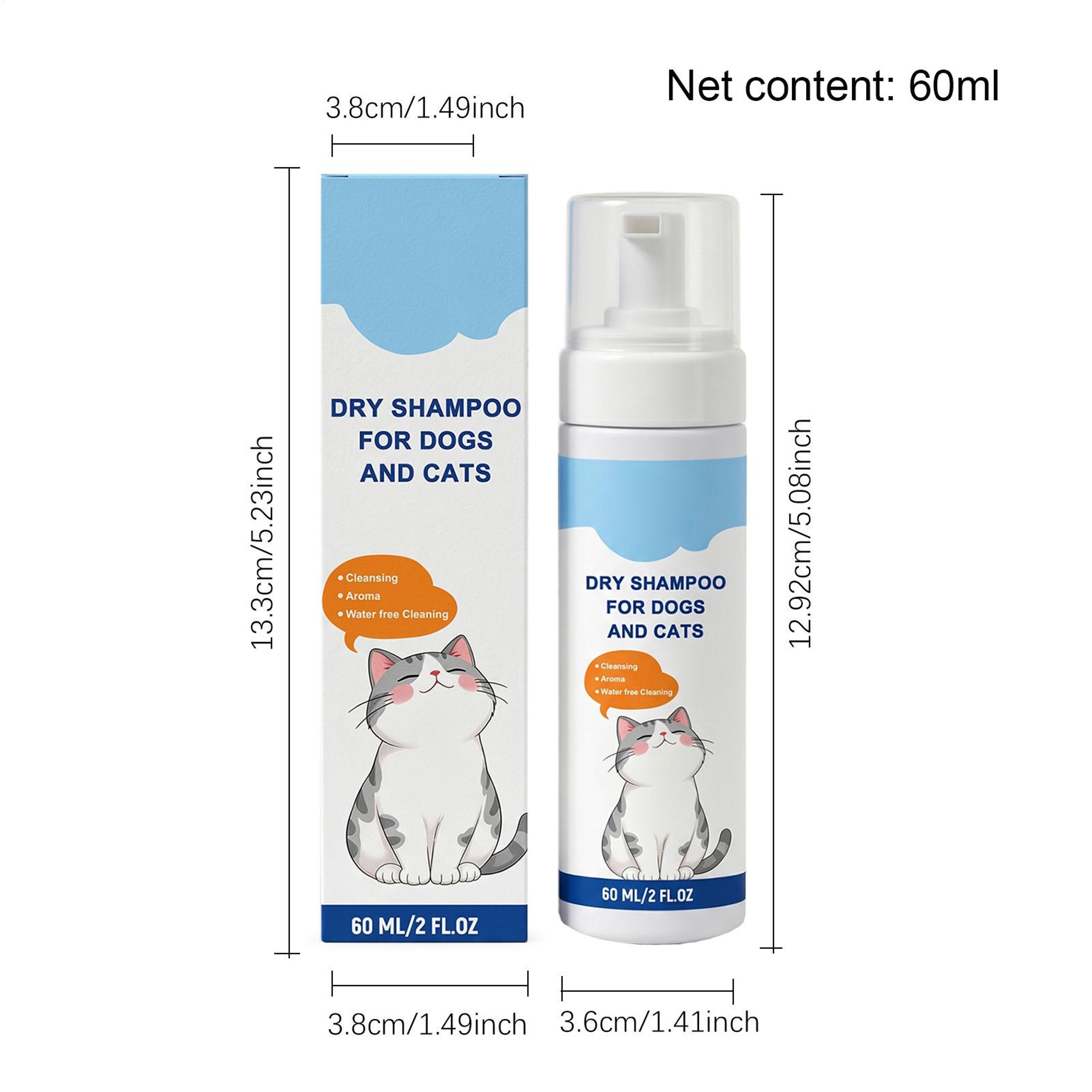 Portable Waterless Dog Shampoo No Rinse Pet Cleaning Foam 60ml Travel Grooming Solution 5