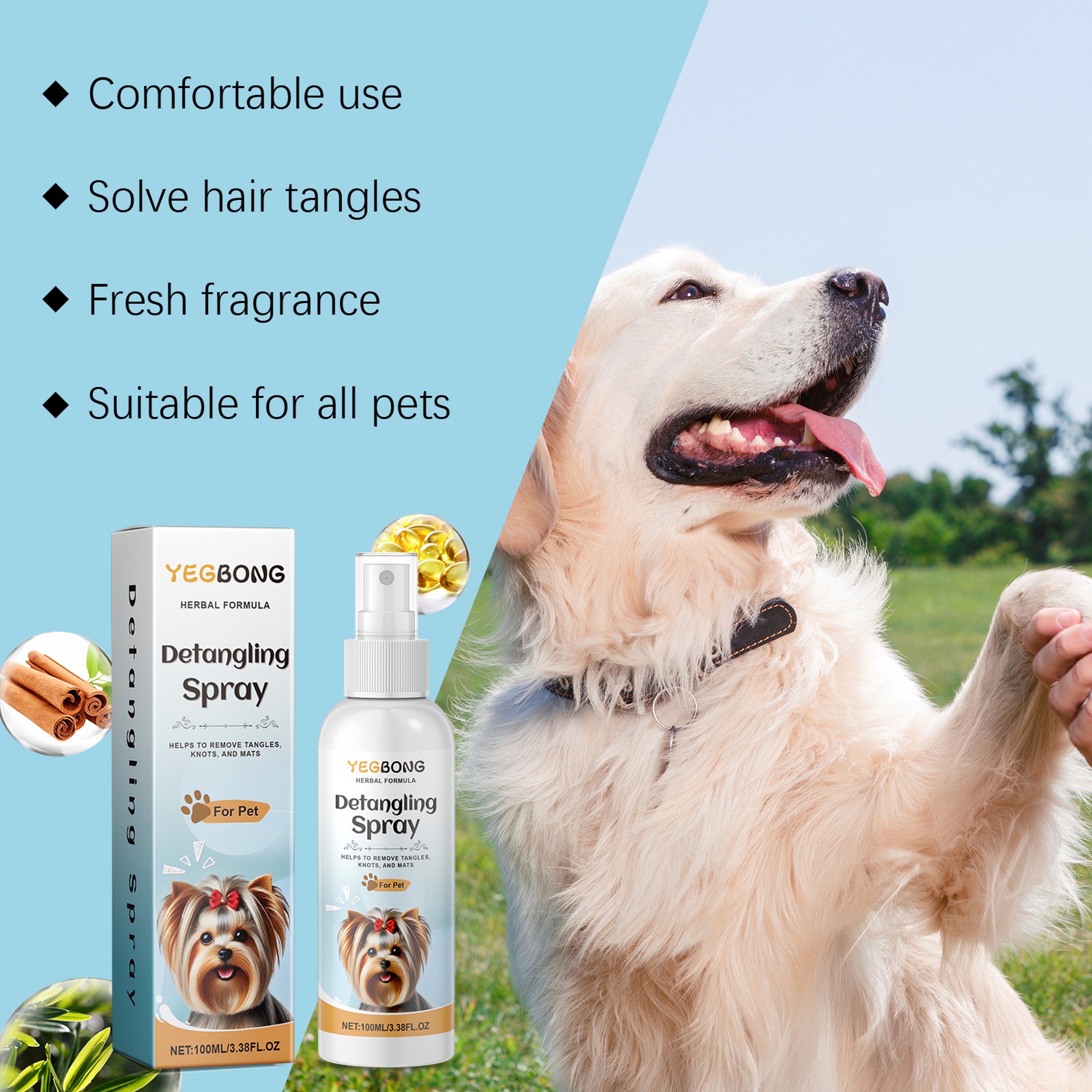 Pet Detangler Spray for Dogs & Cats No Rinse Grooming Conditioner Smooth Coat Deodorizing Spray – view 2