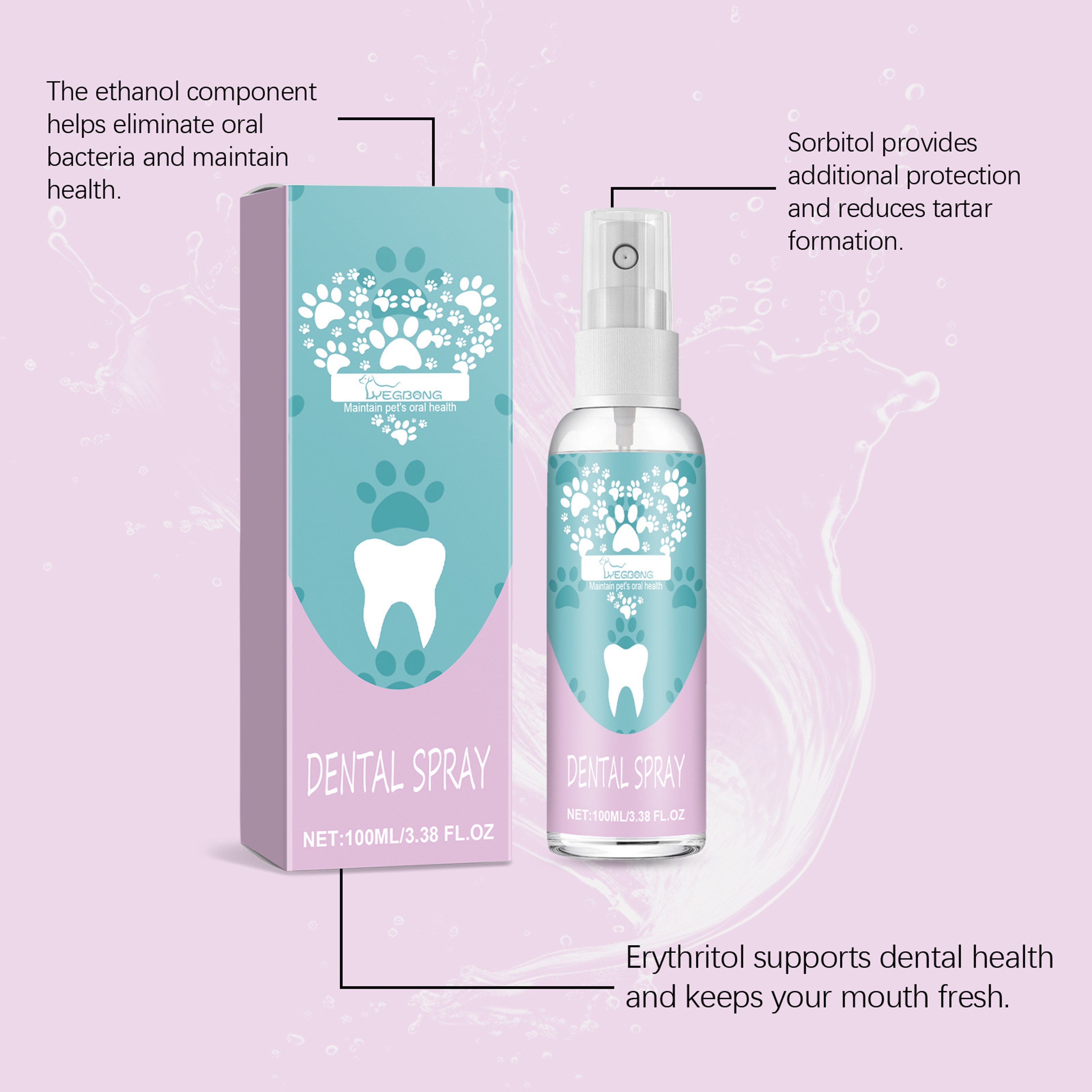Dog  Cat Dental Care Spray Pet Breath Freshener Oral Hygiene Solution 4
