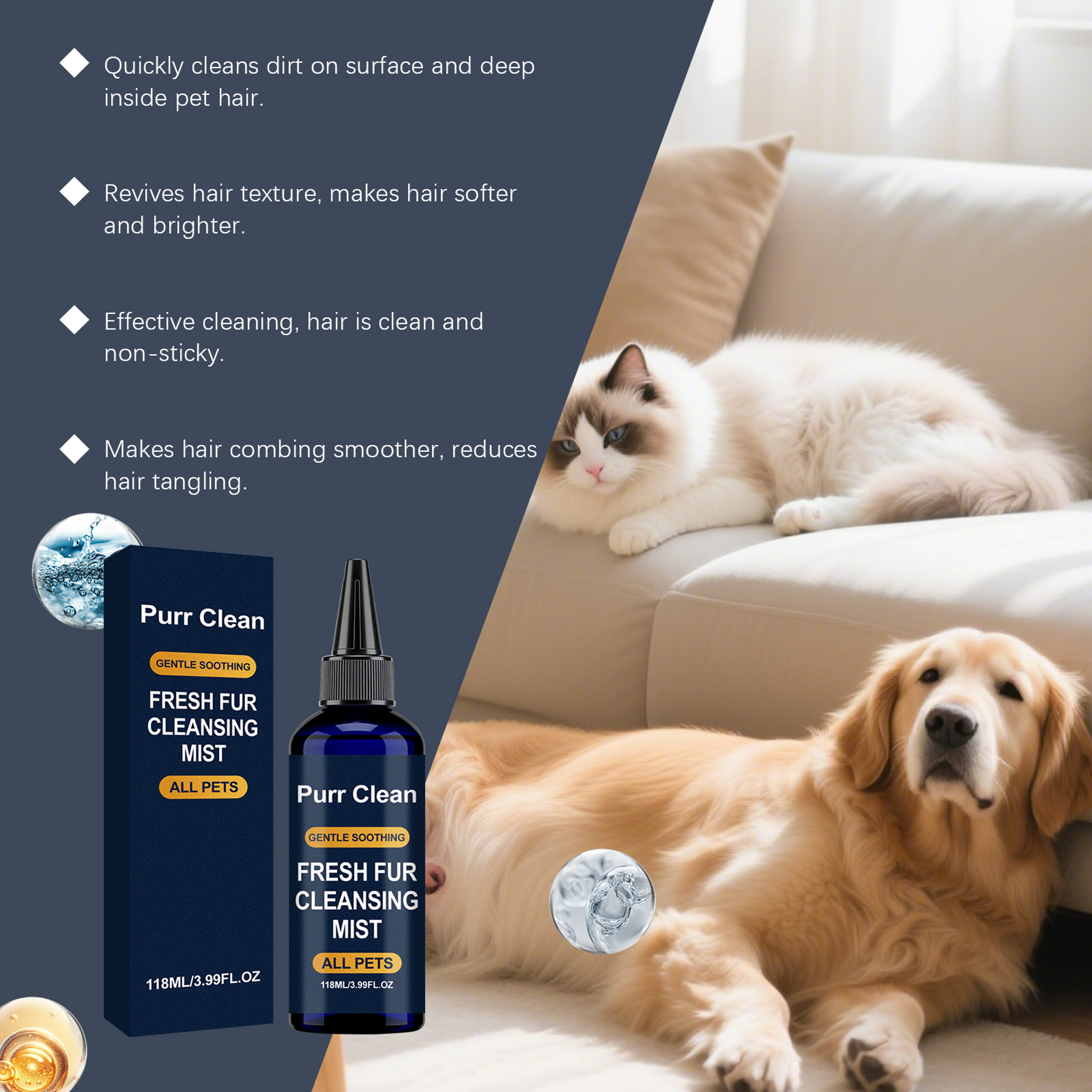 Pet Hair Cleaning Spray No Rinse Dry Shampoo for Dogs & Cats Deodorizing Detangling Anti Frizz Coat Conditioner Fresh Sc – view 2