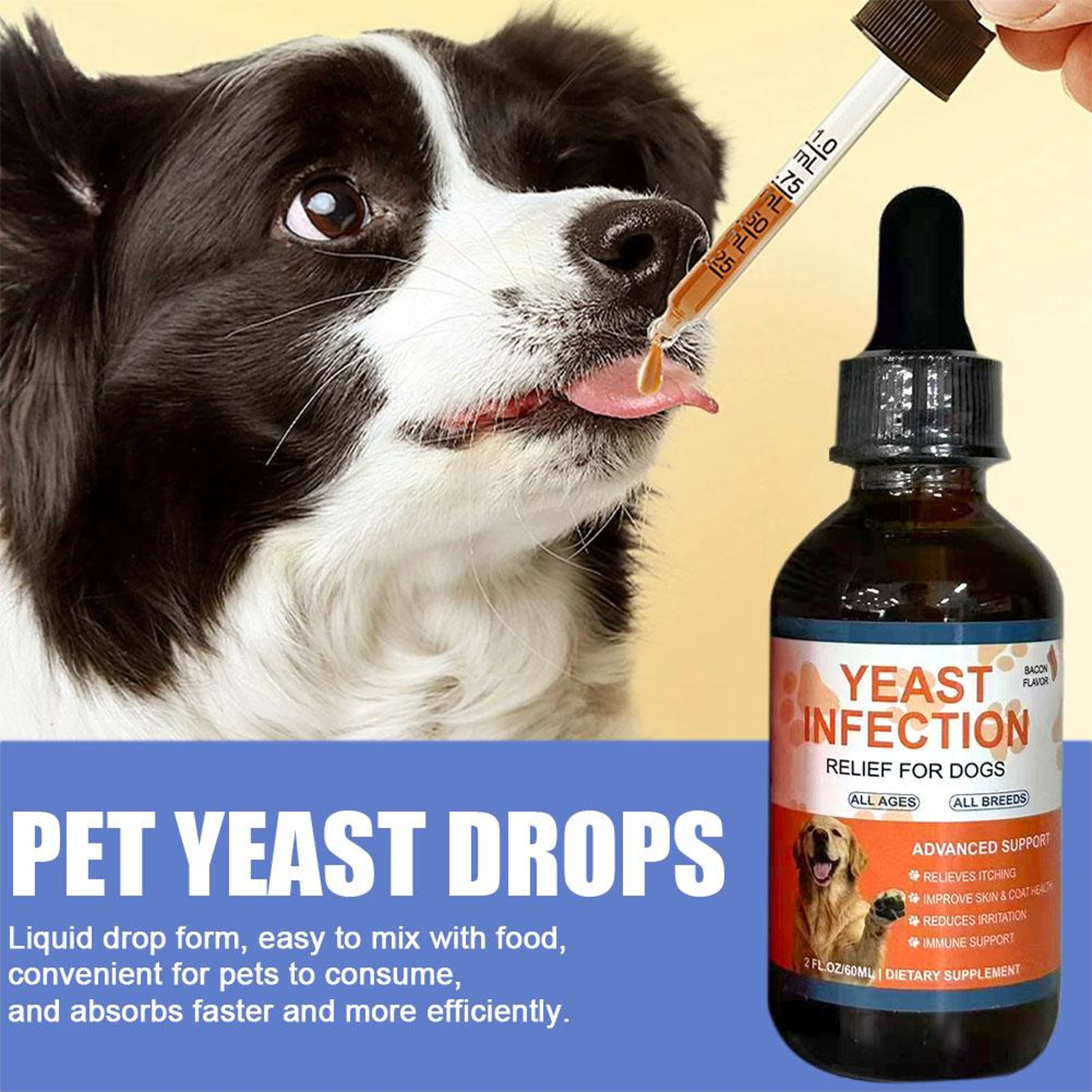 Natural Dog & Cat Yeast Infection Drops Herbal Gut & Immune Support Supplement – view 1