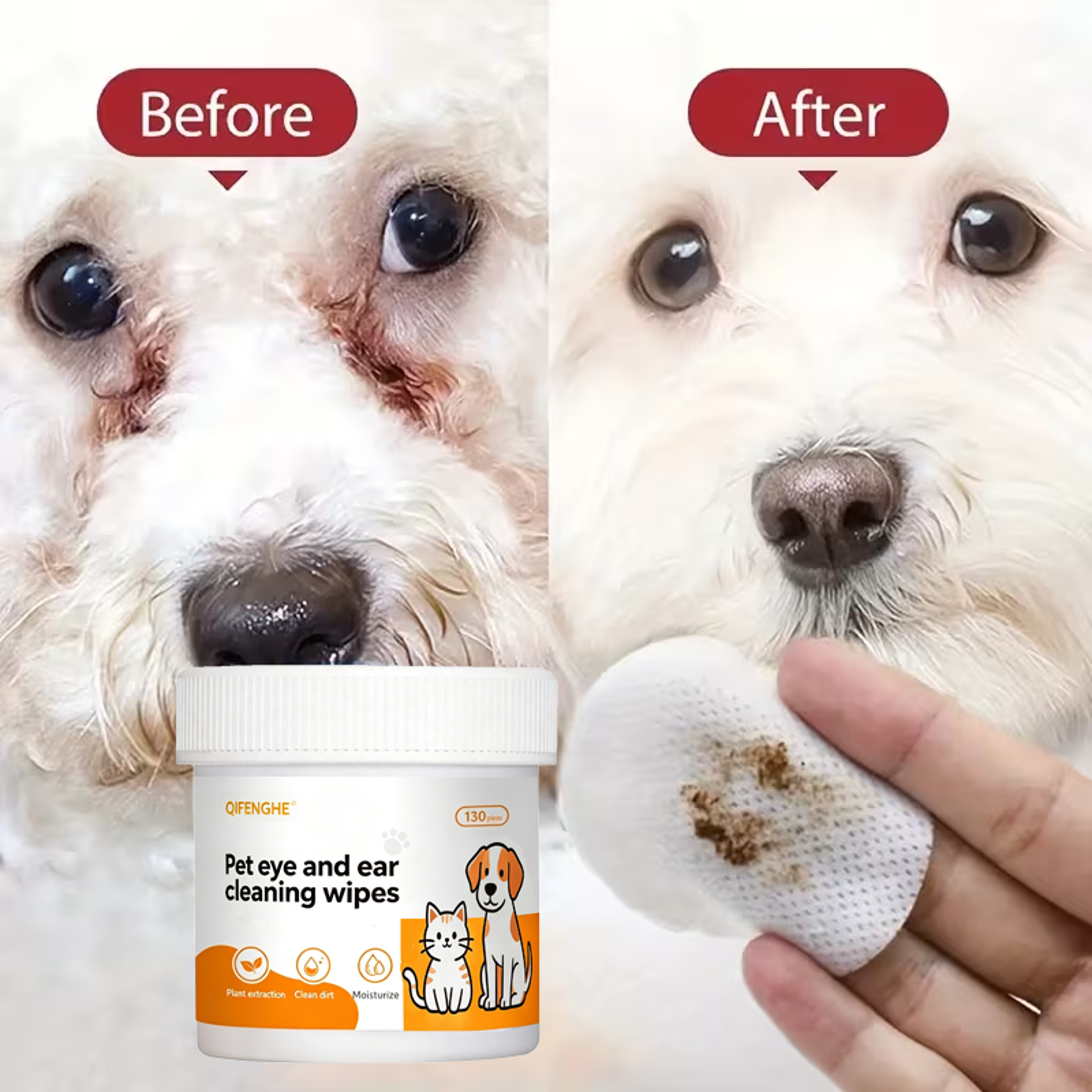 Pure Paws Pet Eye & Ear Cleaning Wipes for Tear Stains, Earwax Removal & Daily Grooming – view 1