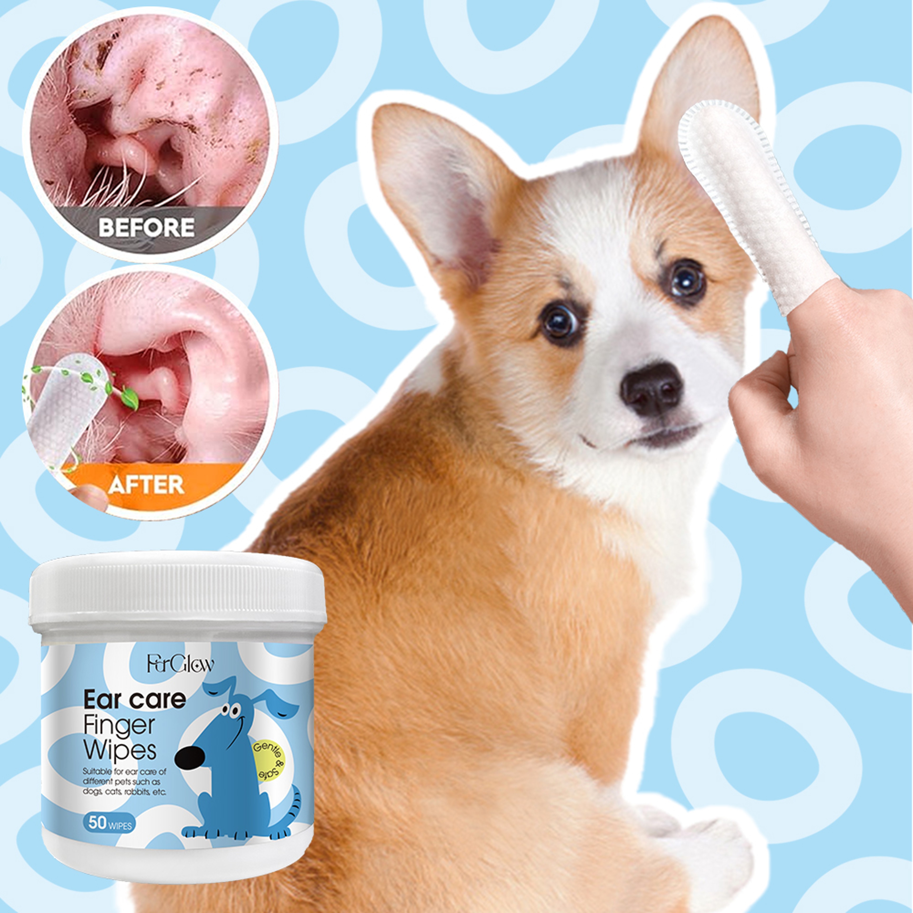 Pet Ear Finger Wipes 50 Pack for Dogs, Cats & Rabbits Gentle Pet Ear Wipes Care – view 2