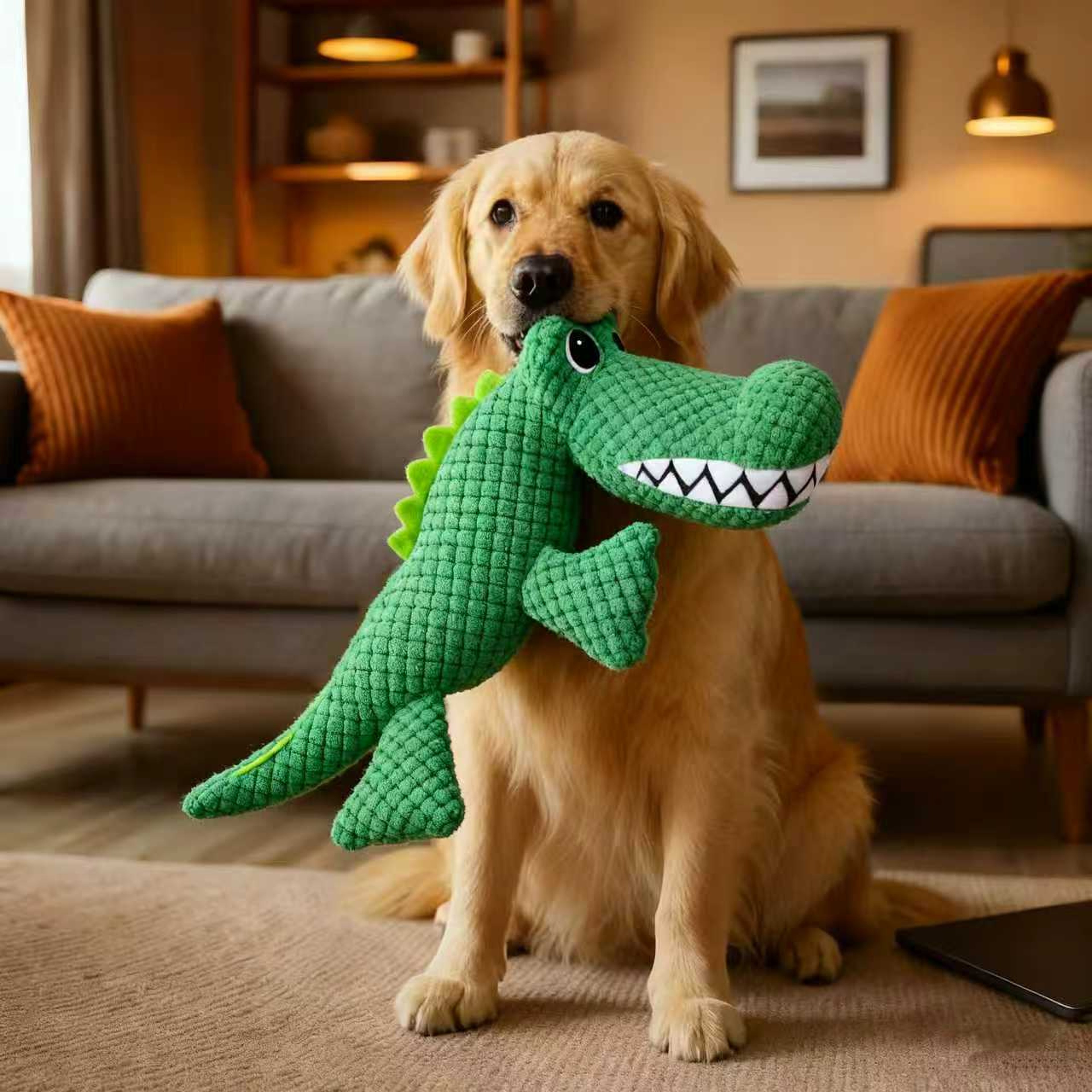 Tough Squeak Dinosaur Dog Toy Chew Resistant Plush Squeaky Toy for Dogs & Cats – view 1