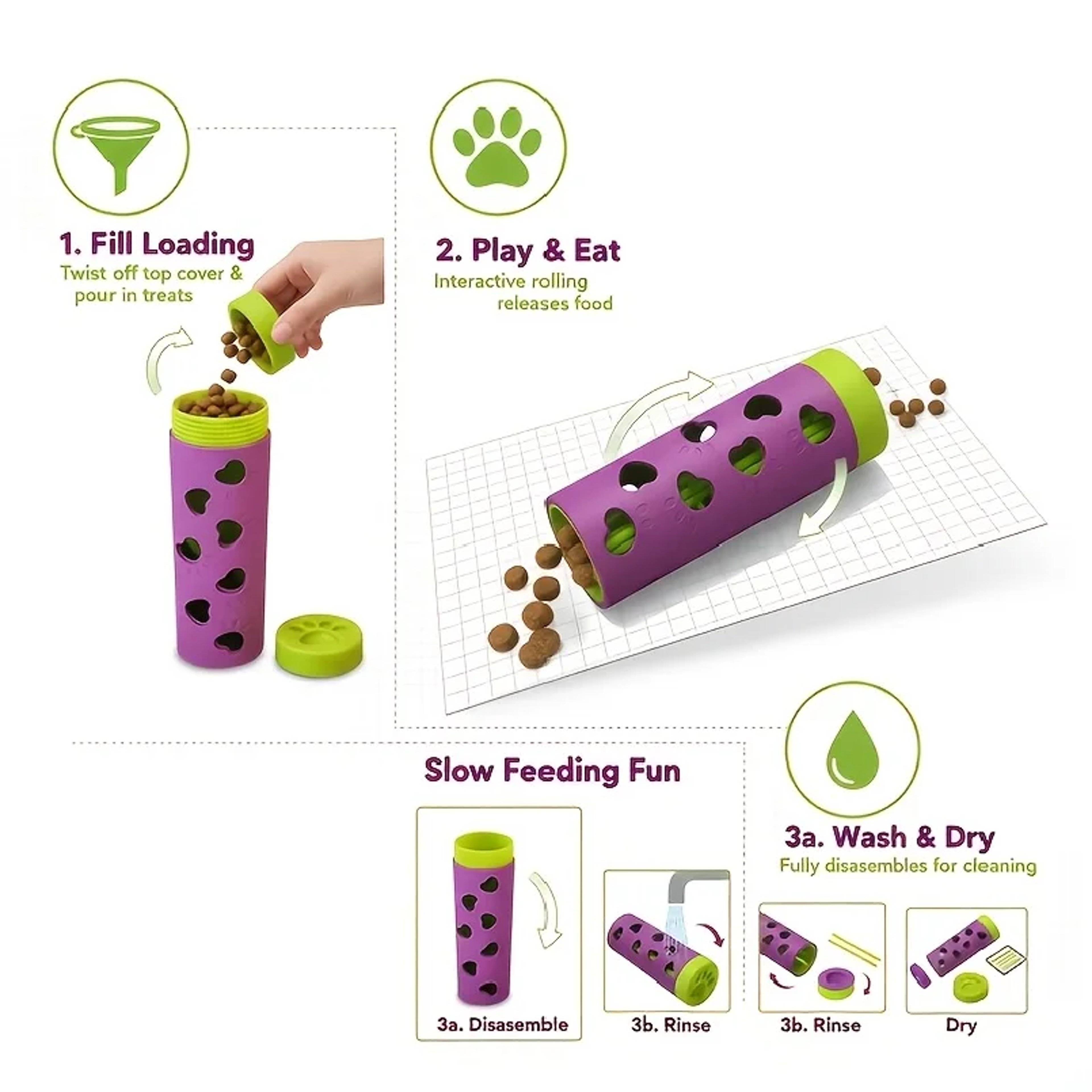 Paw Roll Interactive Treat Dispenser Dog Puzzle Toy Slow Feeder – view 2
