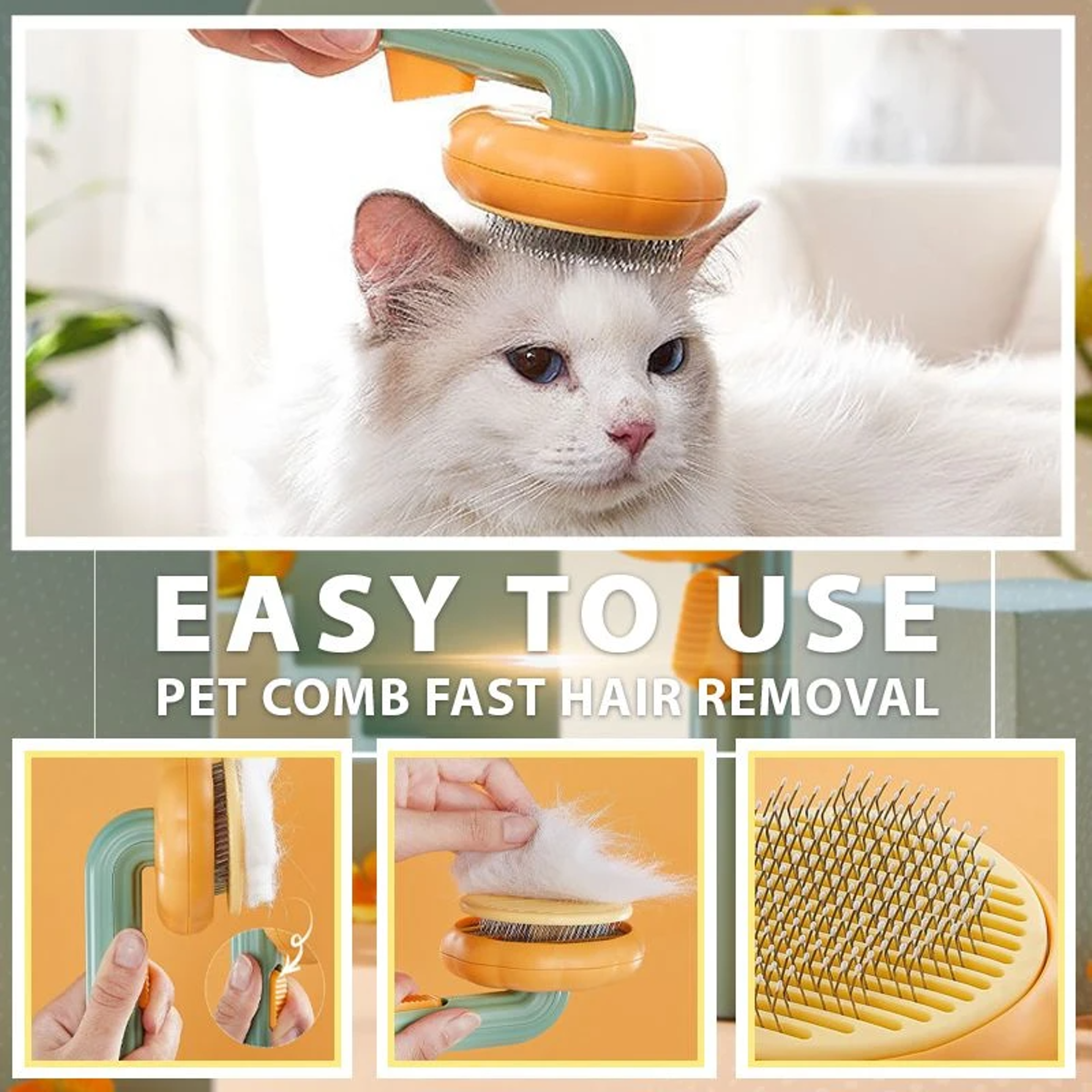 Pumpkin Self Cleaning Cat Brush for Dogs & Cats Gentle Pet Grooming Brush for Shedding & Detangling – view 4
