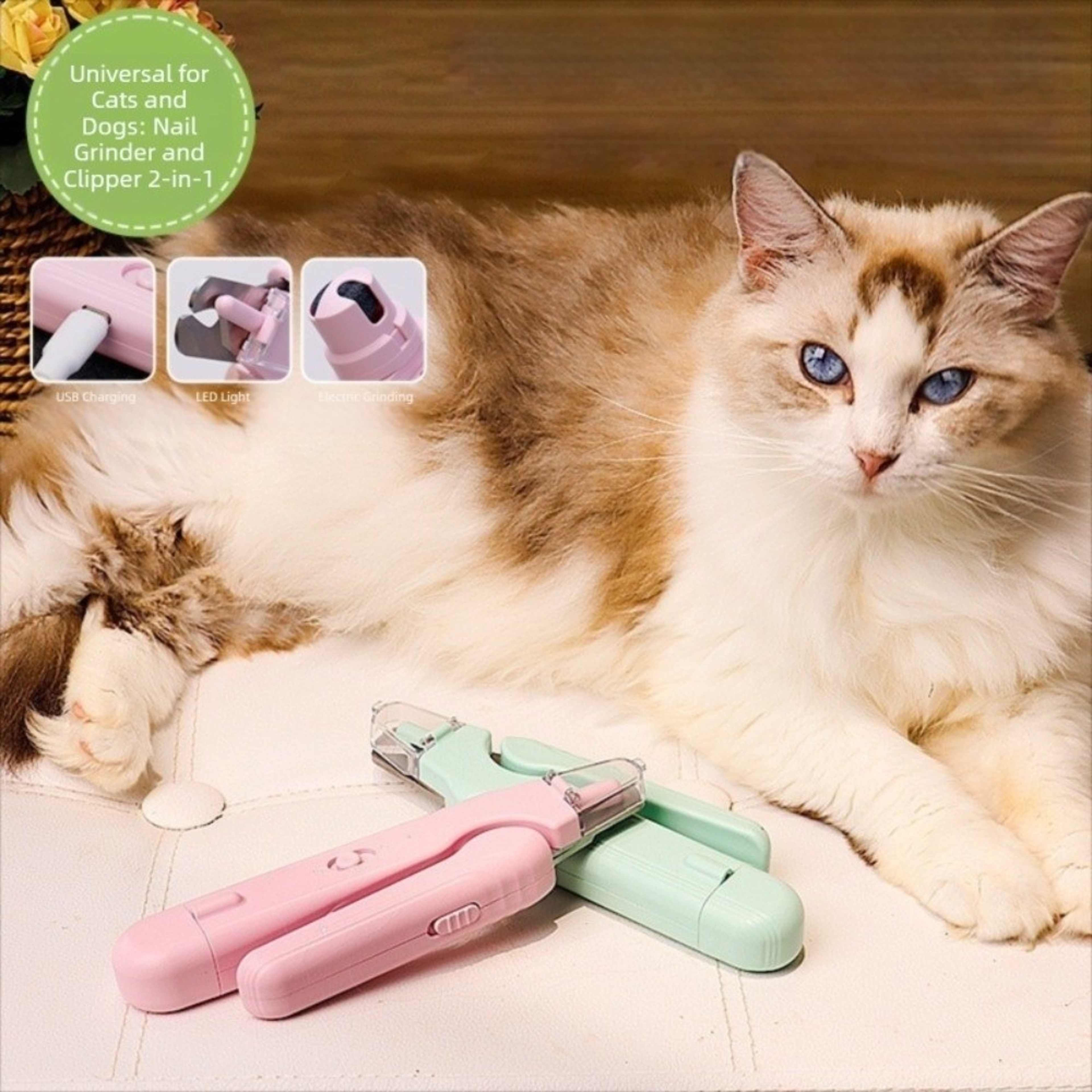 Quiet LED Pet Nail Clippers & USB Rechargeable Dog Nail Grinder with Splash Guard – view 1