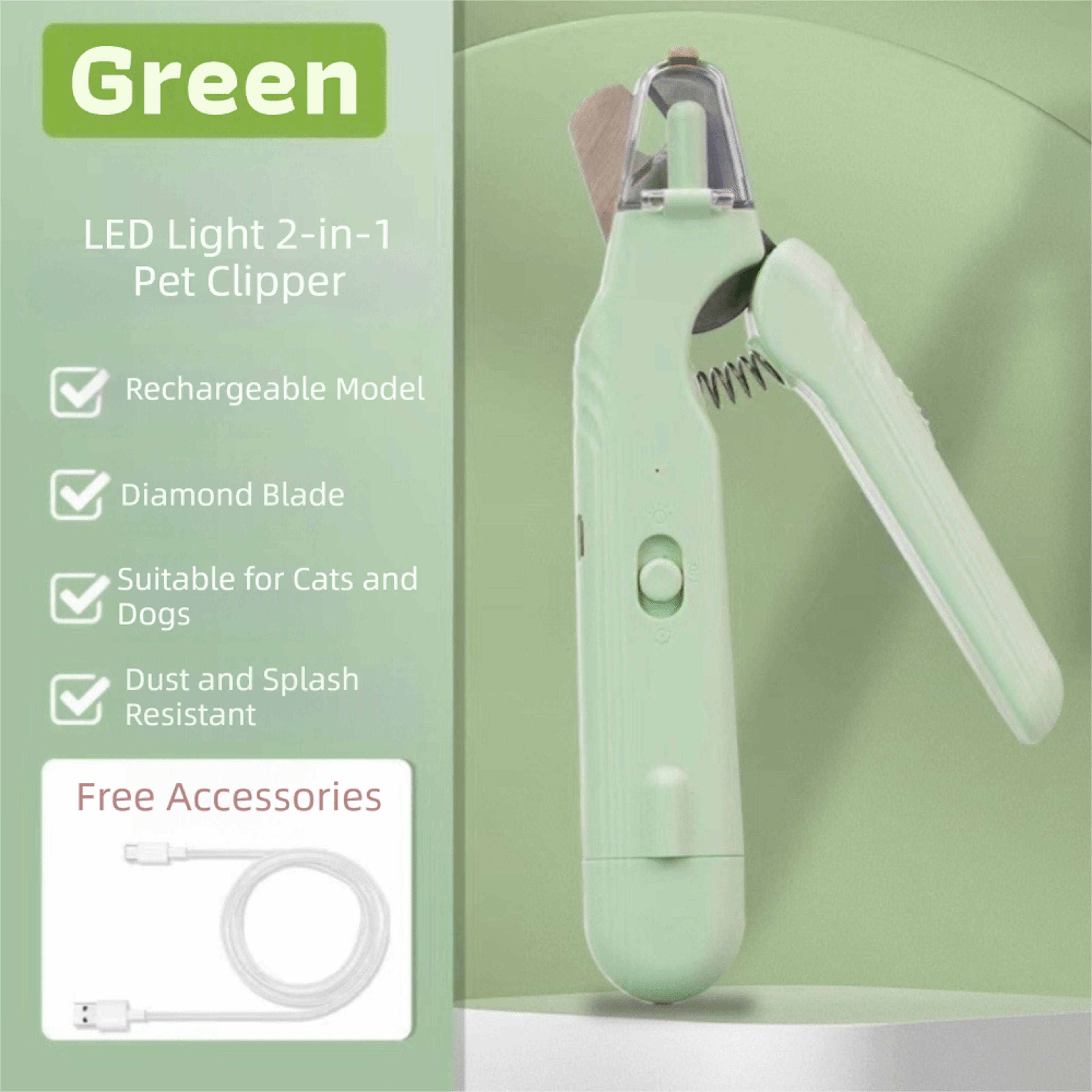 Quiet LED Pet Nail Clippers & USB Rechargeable Dog Nail Grinder with Splash Guard – view 9