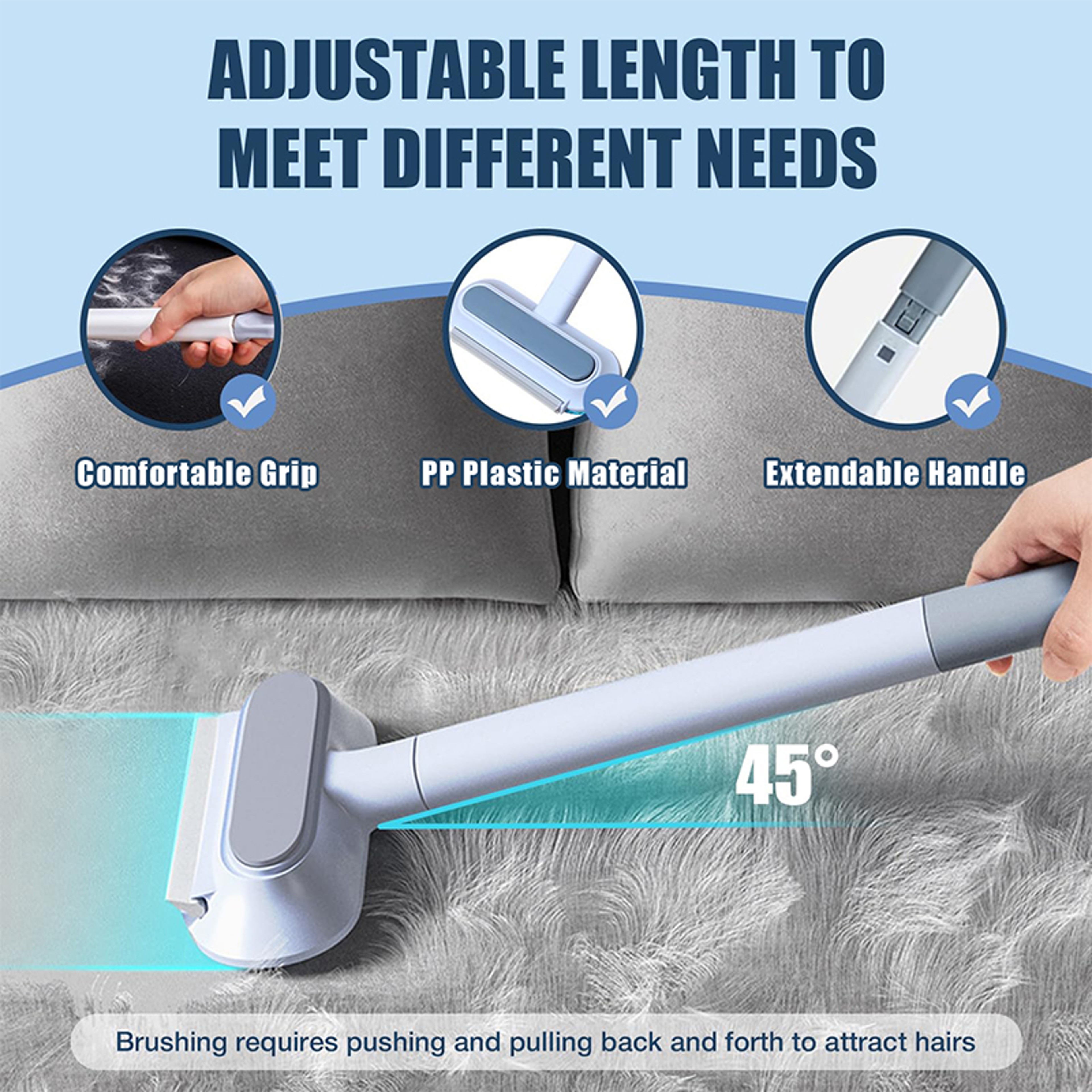 4 in 1 Pet Hair Remover Long Handle Reusable Lint Roller for Dog & Cat Hair – view 2