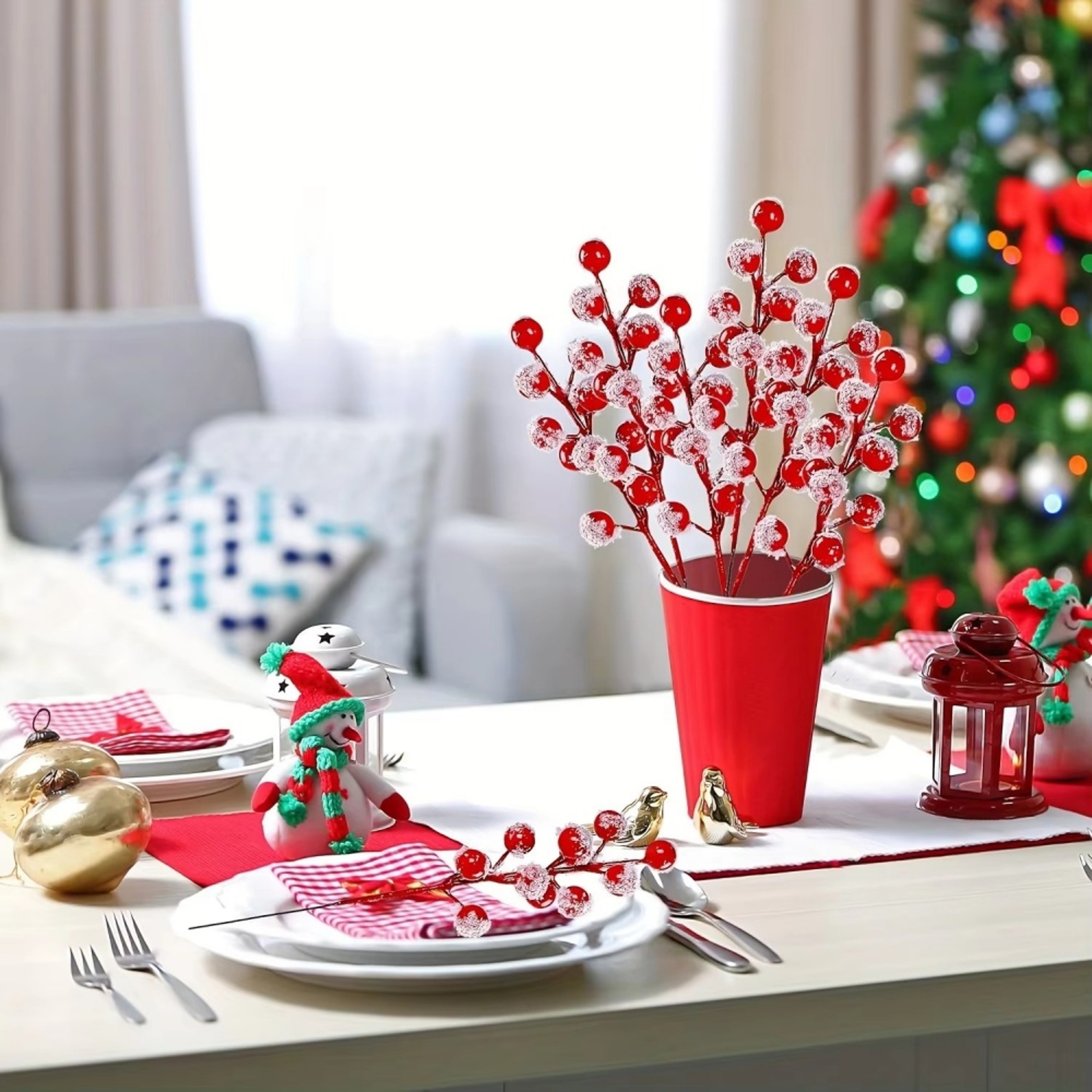 Berries Red Berry Branches, 10Pcs Christmas Decoration, Snow Artificial Red Fruit Holly, For Christmas Tree Pendant Wrea – view 2