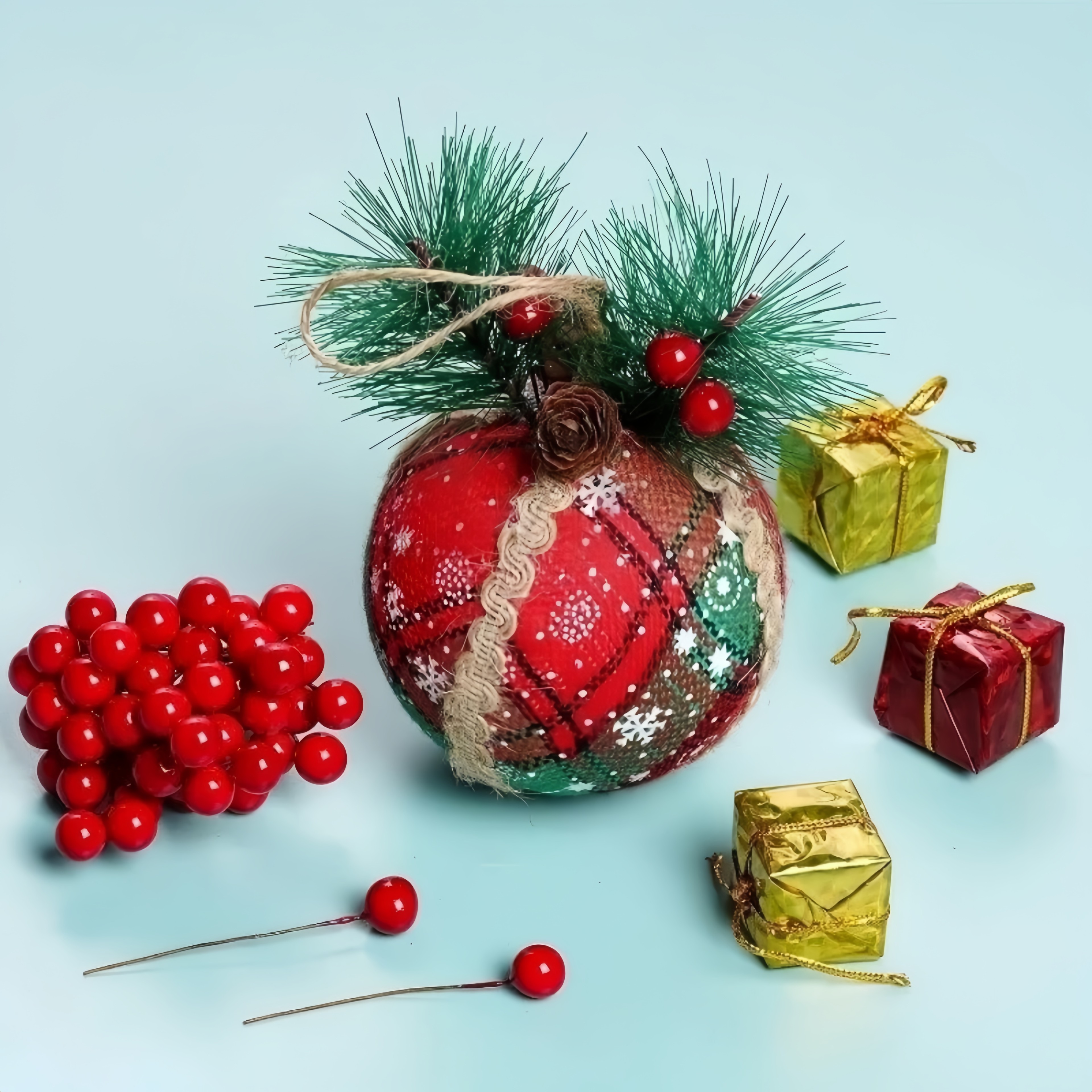 Berry Cherry for Christmas DIY Home Decor, Mini Artificial Red Fake Floral Wreath Ornament, New Year Gift Box Materials – view 3