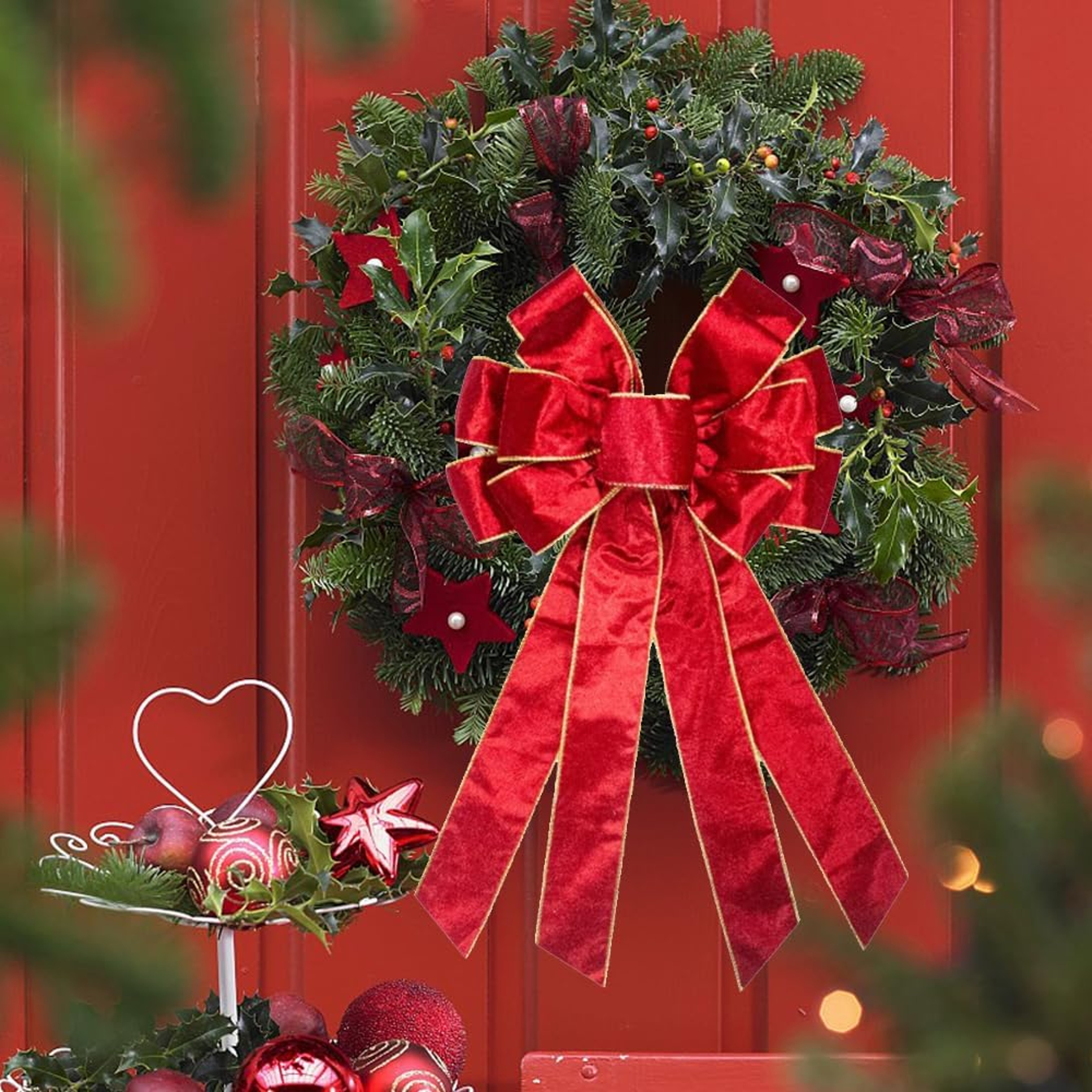 Christmas Wreath Bows, Tree Topper Bows for Christmas, Red Velvet Ribbon Bows for Wreath Decoration – view 2