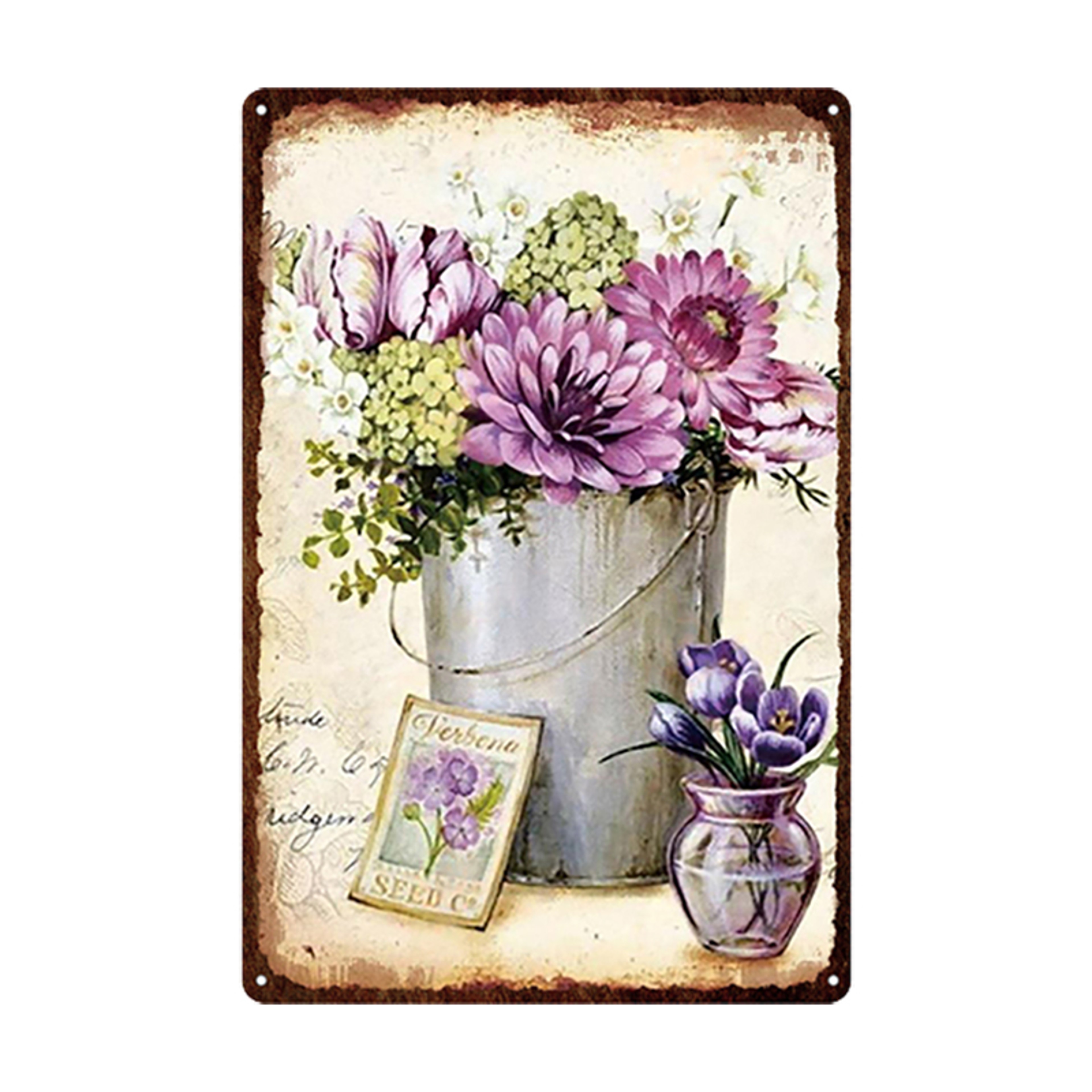 Flowers Metal Tin Sign, Retro Plates Rose Peony Lavender Art Plaque, Vintage Poster, Garden Room Wall Decor Gift – view 12
