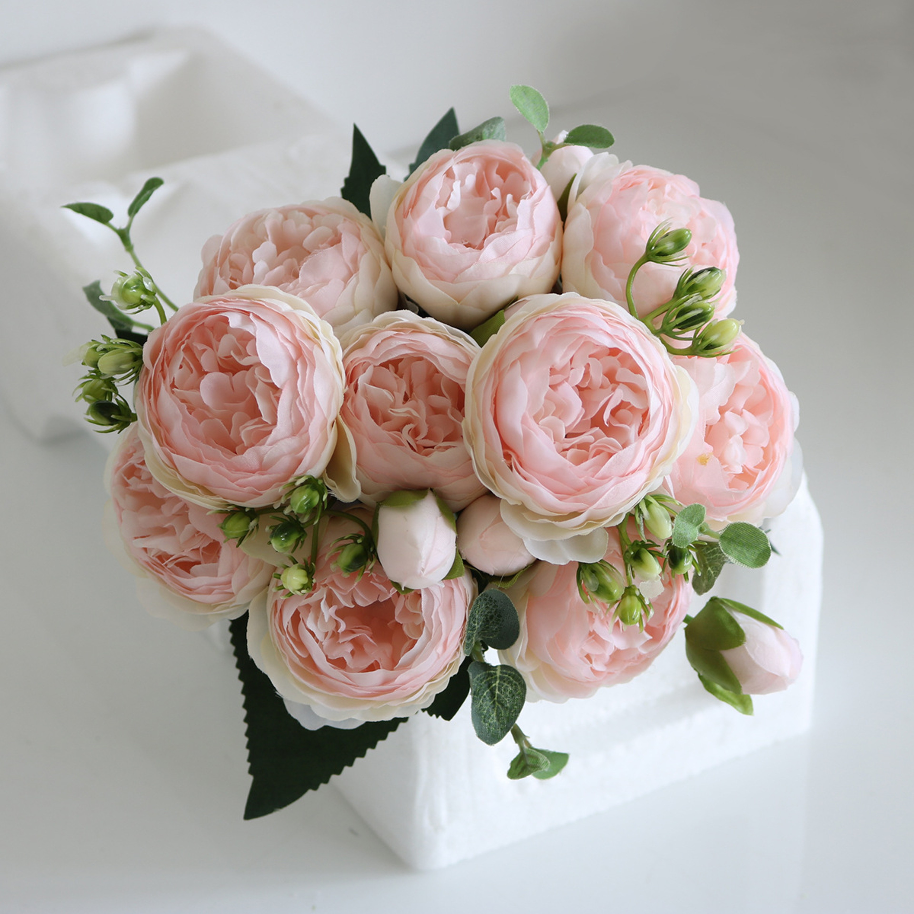 Rose Pink Silk Bouquet Peony Artificial Flower 5 Big Heads  4 Small Buds Bride Wedding Home Decorat 7