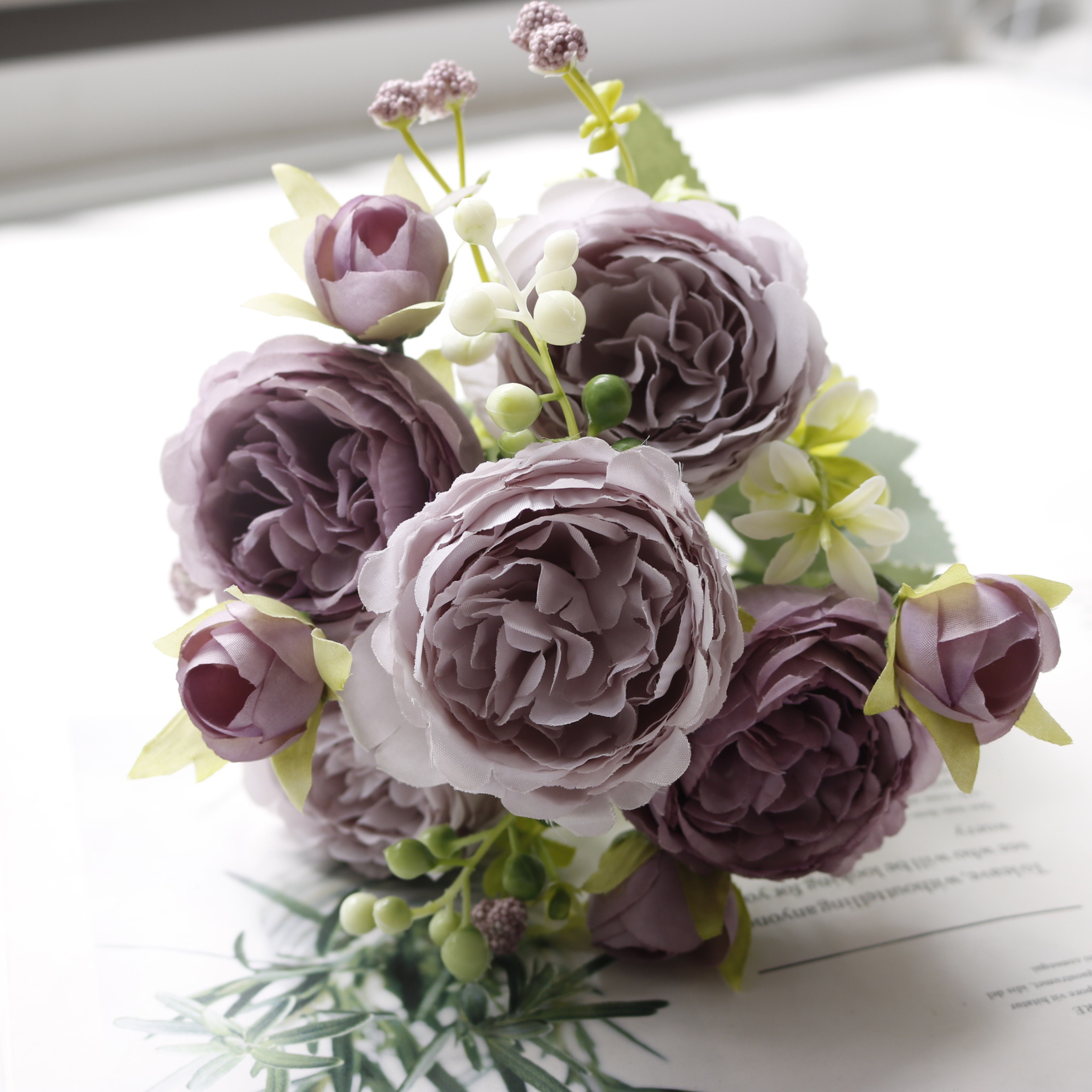 Rose Pink Silk Bouquet Peony Artificial Flower 5 Big Heads  4 Small Buds Bride Wedding Home Decorat 13
