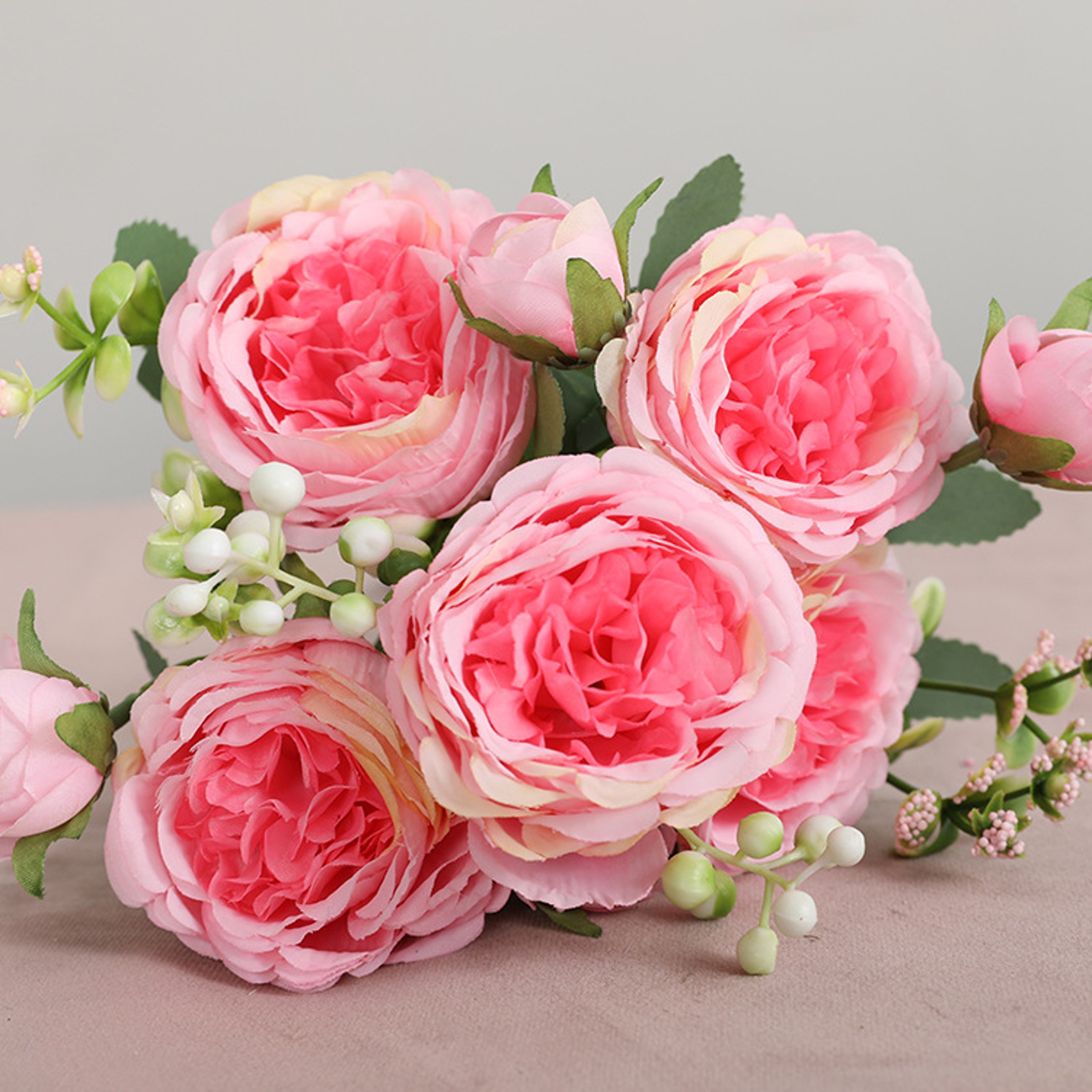 Rose Pink Silk Bouquet Peony Artificial Flower 5 Big Heads  4 Small Buds Bride Wedding Home Decorat 14