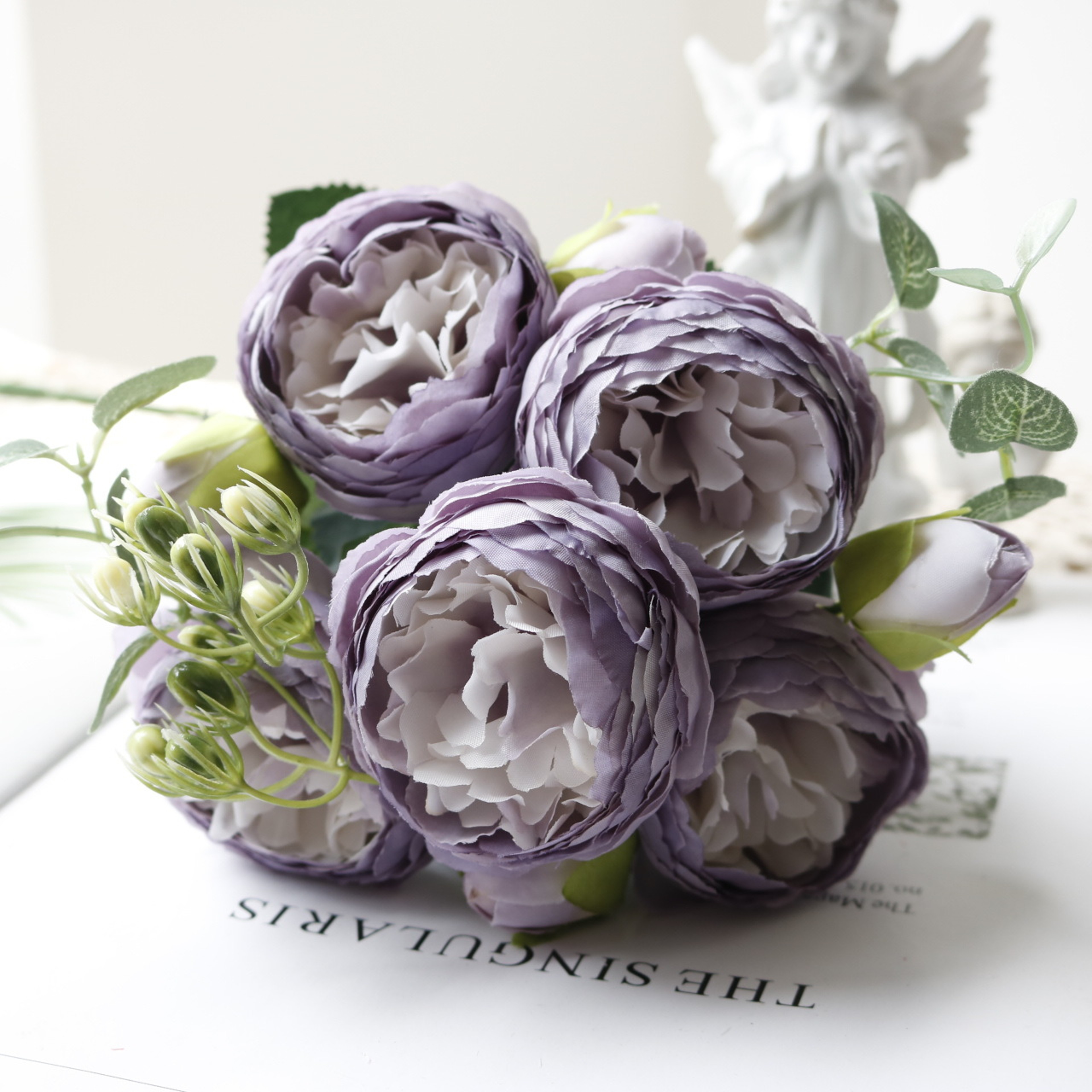 Rose Pink Silk Bouquet Peony Artificial Flower 5 Big Heads  4 Small Buds Bride Wedding Home Decorat 21