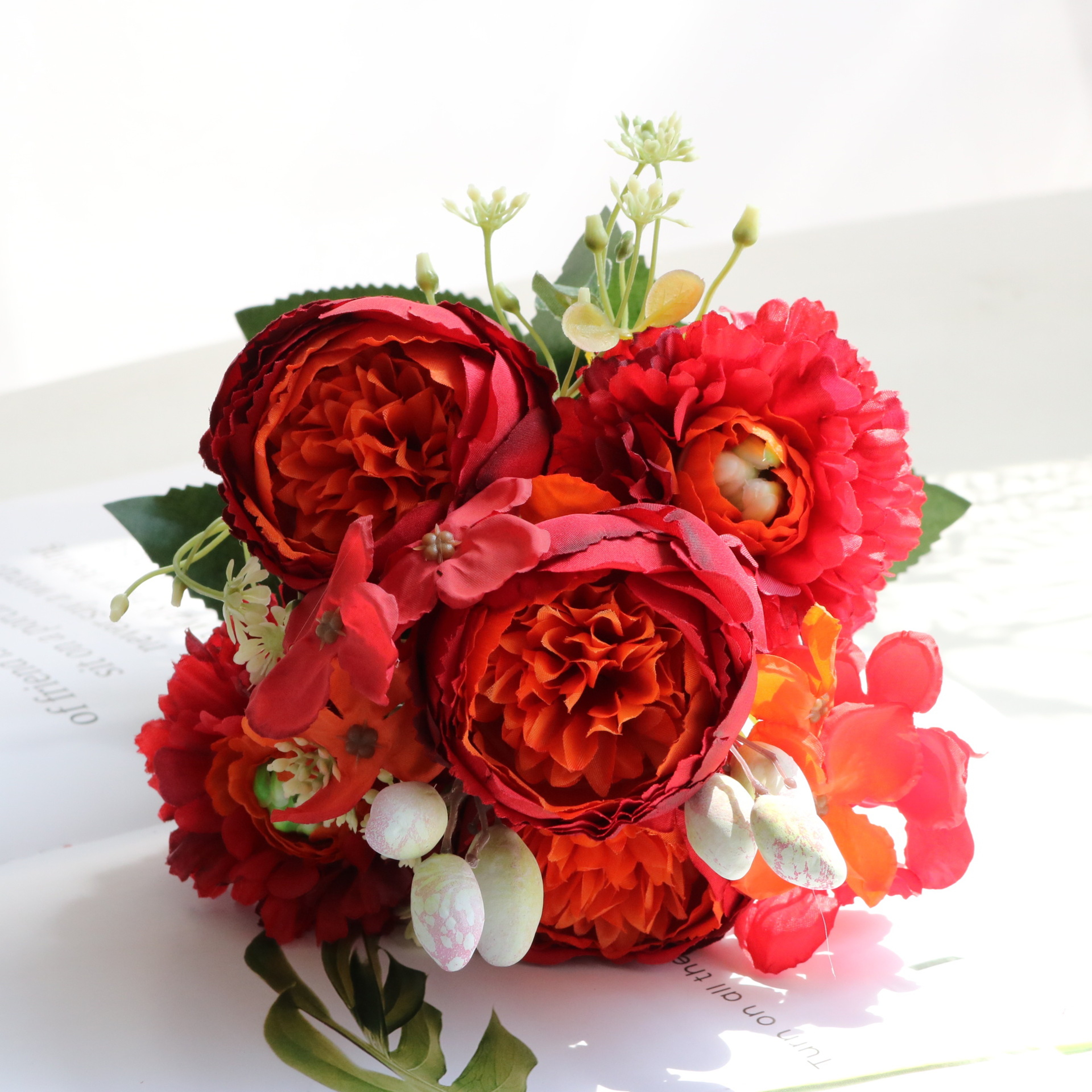 Rose Pink Silk Bouquet Peony Artificial Flower 5 Big Heads  4 Small Buds Bride Wedding Home Decorat 30